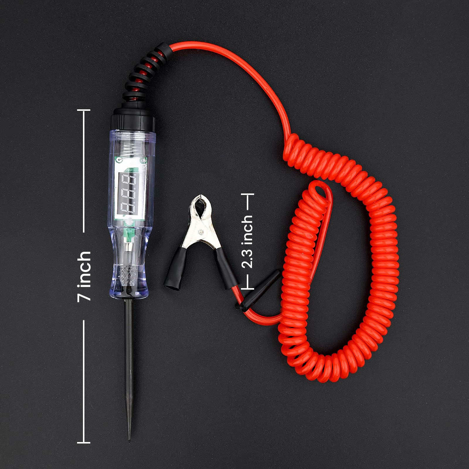 Luz de prueba automotriz, probador de circuito LED digital de 5-90 V con pantalla de voltaje, probador de circuito bidireccional automotriz, probador de voltaje eléctrico con cable de resorte