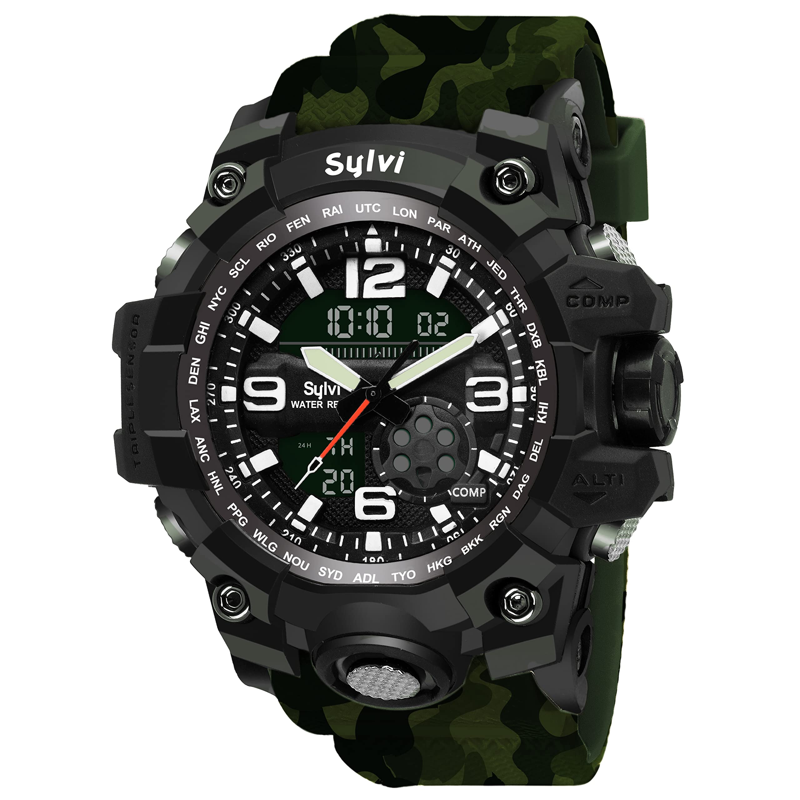 Sylvi Wrist Watch for Men | Multi-Functional Sports Analog Digital Watch for Men | Water Resistance | Men Wrist Watch with Chronograph | Silicone Strap Watches for Men (Camo Green) (B09WRJD29X) Amazon Price History, Amazon Price Tracker