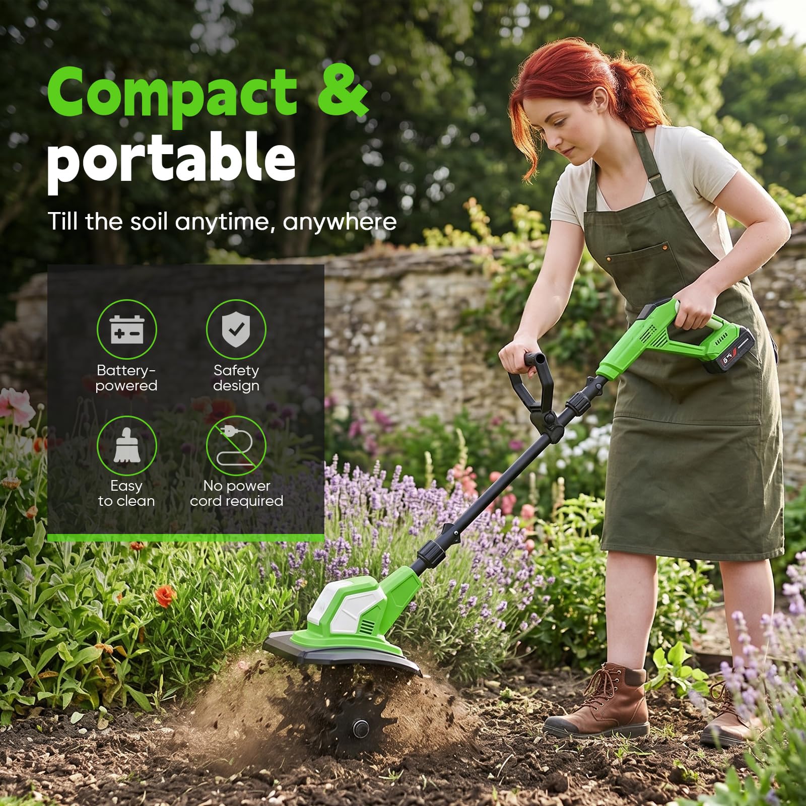 90-140 cm Gartenfräse Electrisch, BodenfräSe, Bodenhacke - 600 W, 4 ruedas dentadas extraíbles, 360 rpm, 24 cm de profundidad de trabajo, 17 cm de ancho de trabajo, interruptor de seguridad de 2