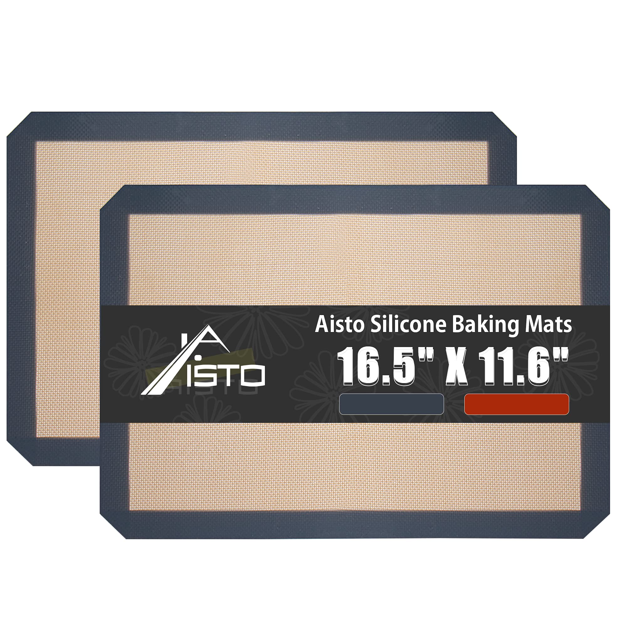 Aisto Silicone Baking Mats Non Stick Food Safe Reusable Baking Sheet Easy to Clean 16.5" x 11.6" 2 Pack Gray