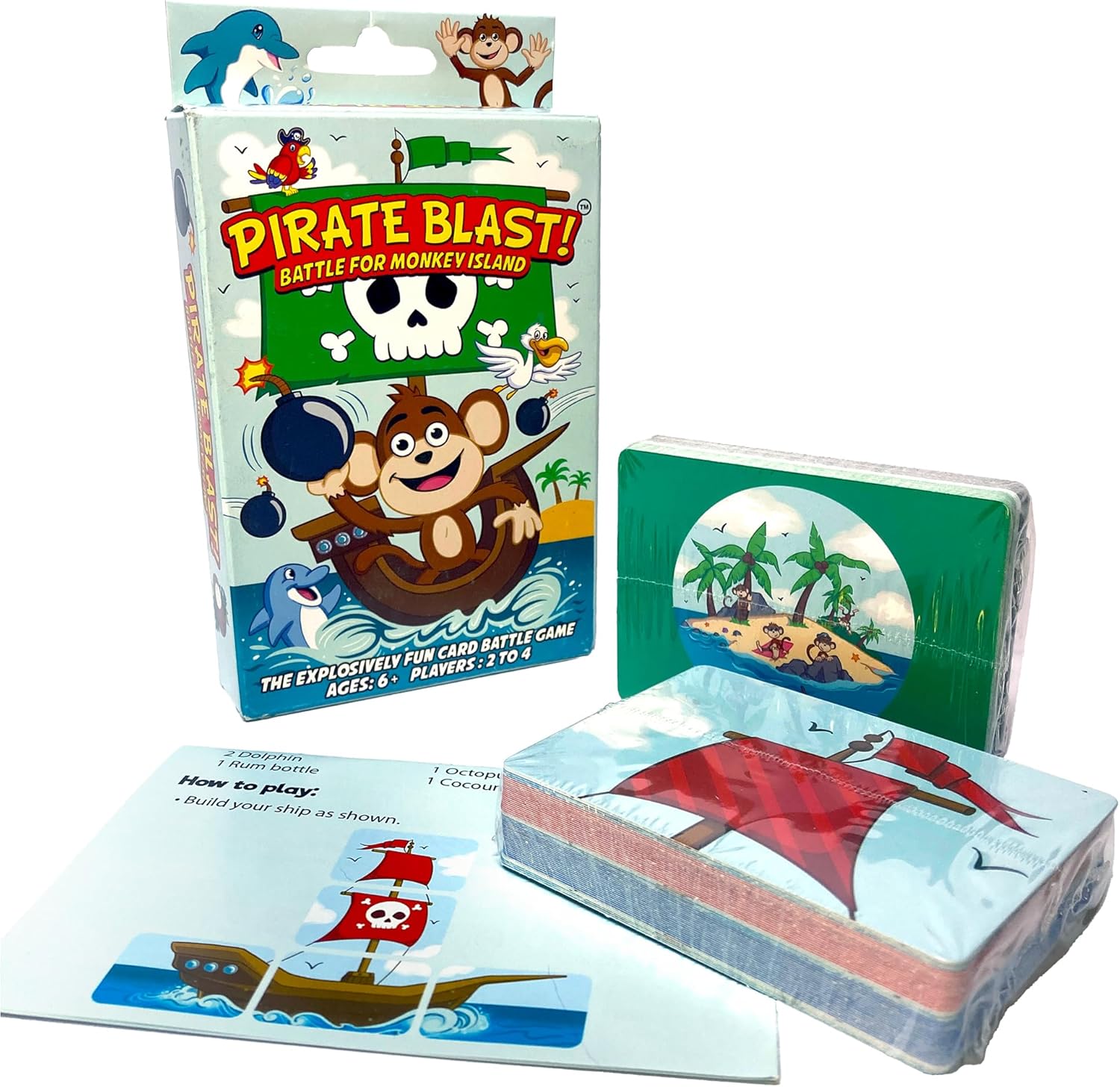 Pirate Blast! Battle for Monkey Island Pirate Card Strategy Play for Family Night Fast Paced Multiplayer Tabletop Experience for Kids Teens Adults 2 to 4 Players with Quick 5 to 10 Minute Rounds