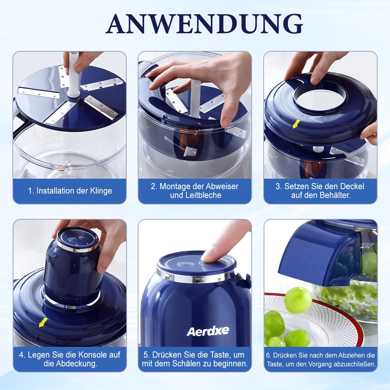 Sharplace Sparschäler Automatischer für Obst & Gemüse, Elektrischer Gemüseschäler, USB Recahrgeable Schälmaschine mit Scharfer Klinge Universal für Zuhause & Picknick, Trauben, Kirschen, Tomaten, Blau