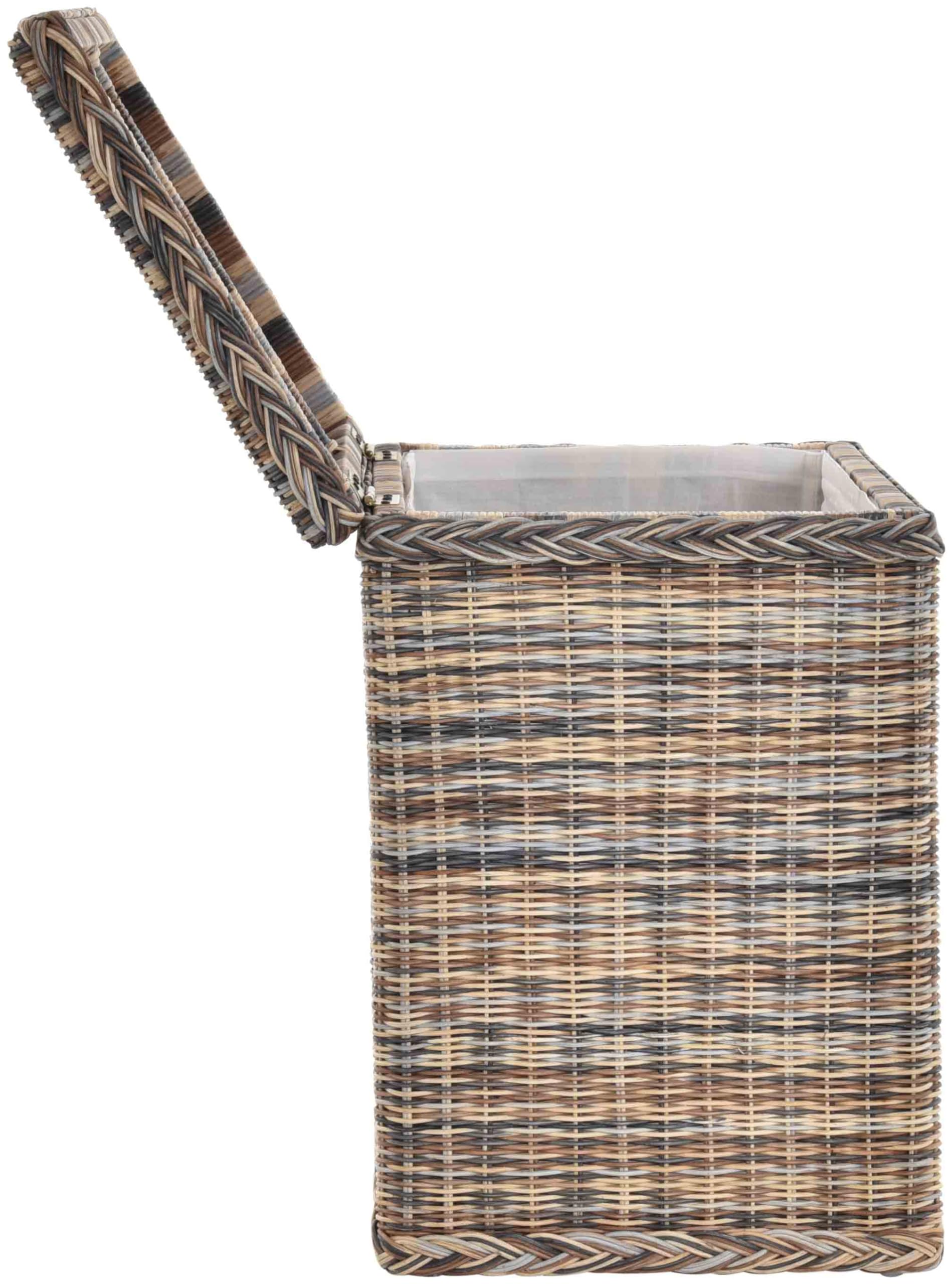 Wäschekorb/Wäschebox mit Deckel und Inlett aus echtem Rattan, Wäschetruhe (Mehrfarbig)
