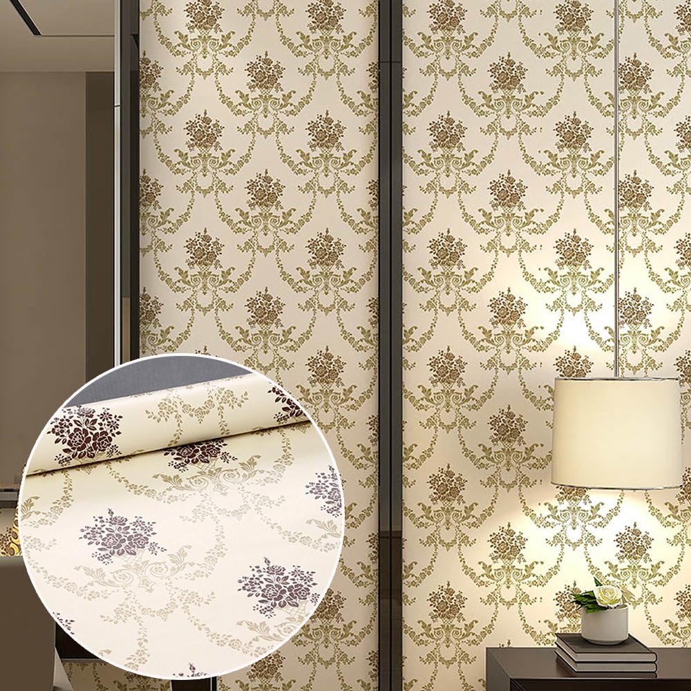 Yifely Retro Damask Self-Adhesive Wallpaper Roll Vinyl Shelf Drawer Liner 32.8 Feet by 17.7 Inches