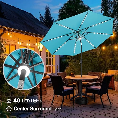 Miniatura 5 de FLAME&SHADE 9 ft Solar Powered Outdoor Market Patio Table Umbrella with LED Lights and Tilt