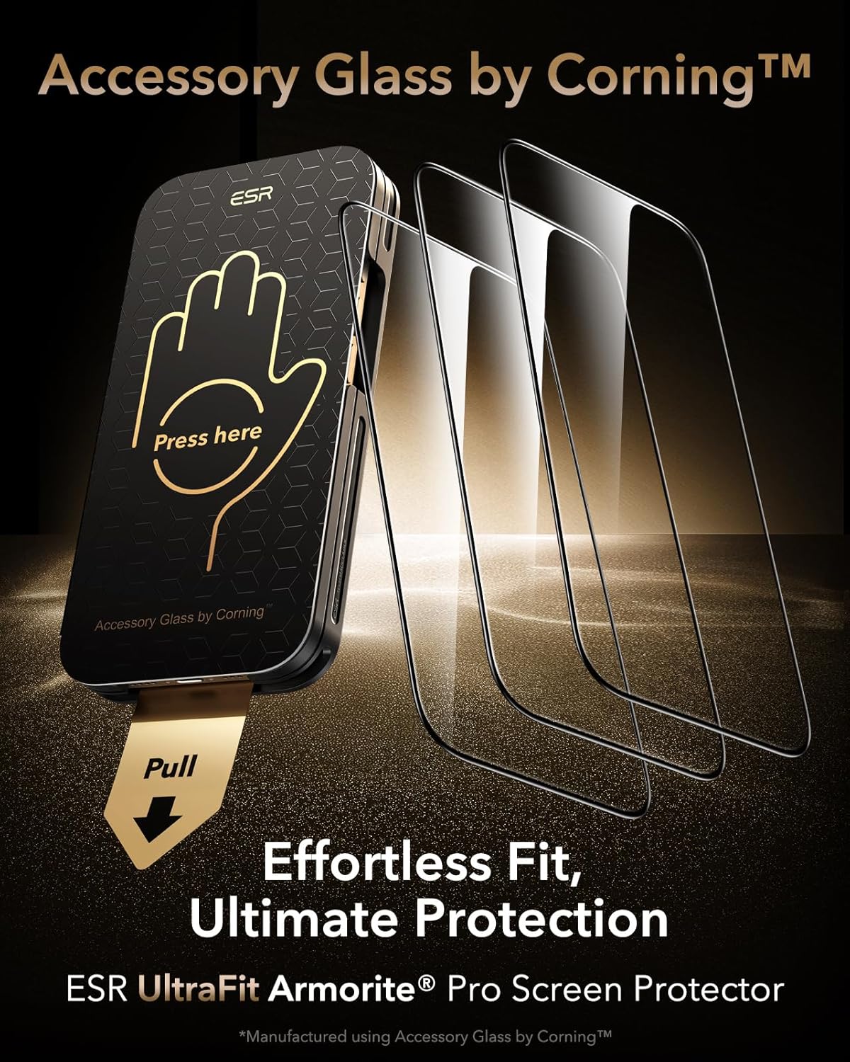 ESR Accessory Glass by Corning™ 3 Pack 9H+ Glass for iPhone 16 Pro Max Screen Protector, Military Grade Shatterproof & Durable with UltraFit Tray