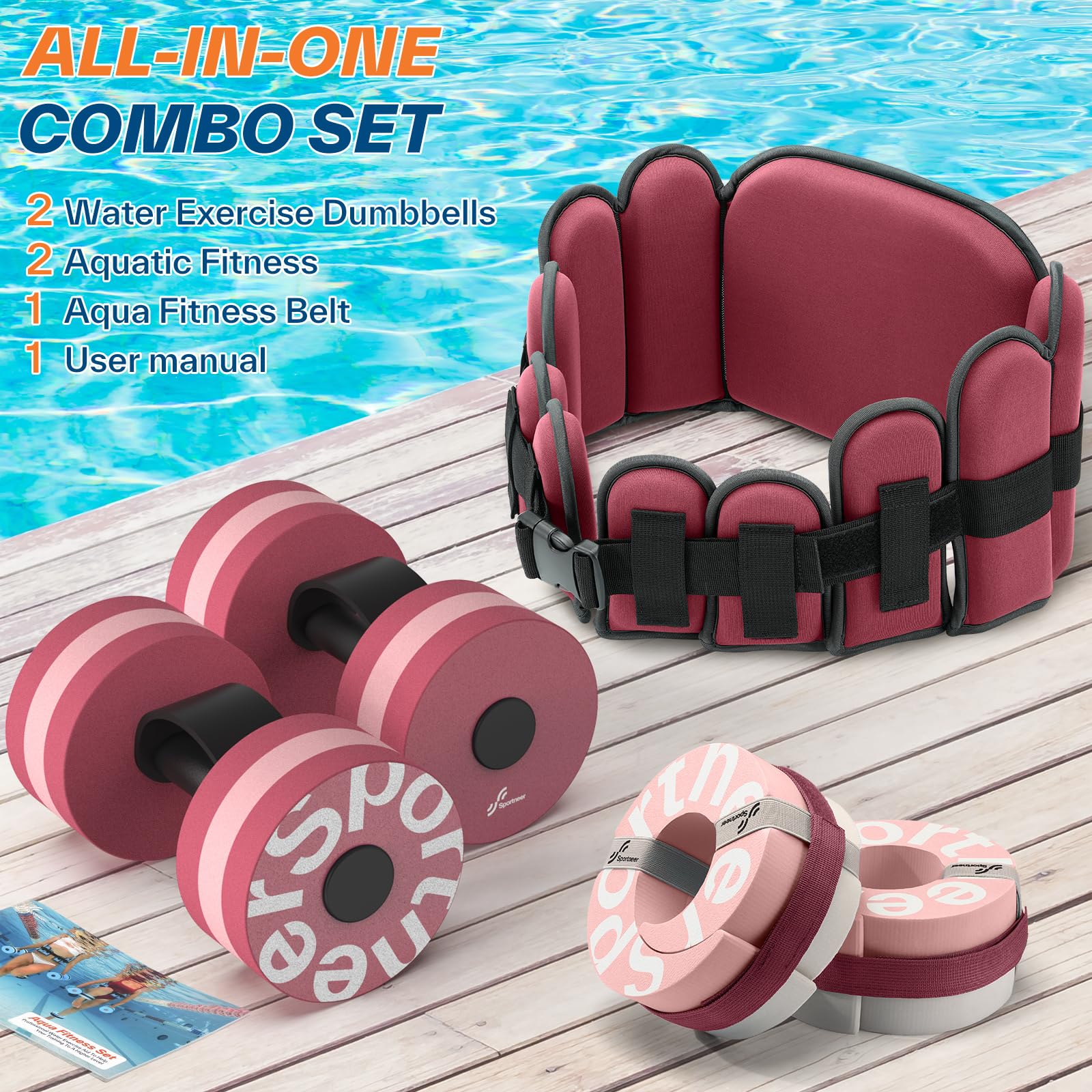 Sportneer Kit d'accessoires d'aquagym 3 en 1 pour adultes et appareils de sports nautiques 1