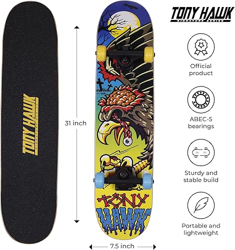 Miniatura 17 de Tony Hawk 31" Skateboard - Signature Series 1 Skateboard with Pro Trucks, Full Grip Tape, 9-Ply Maple Deck, Ideal for All Experience Levels Cool Bird