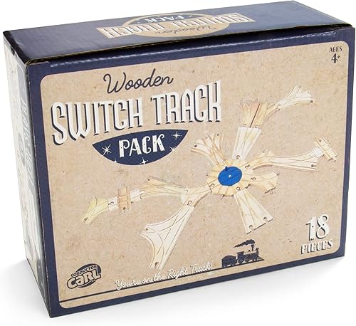 Miniatura 6 de Switch Track - Juego de tren de madera (18 piezas) – Accesorio de estación de tren giratorio de 8 vías, pistas de interruptor curvas, piezas básicas