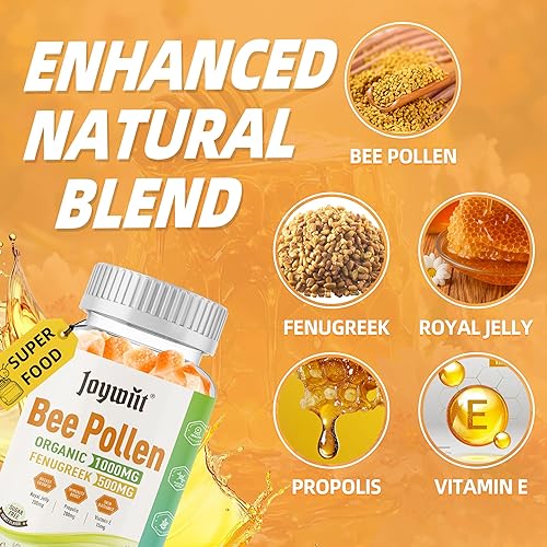 Miniatura 8 de Malato de magnesio + L-teanina + CoQ10 + B6 (fresa) y polen de abeja + fenogreco + jalea real + propóleo + gomitas VIT E (miel), apoyo muscular e