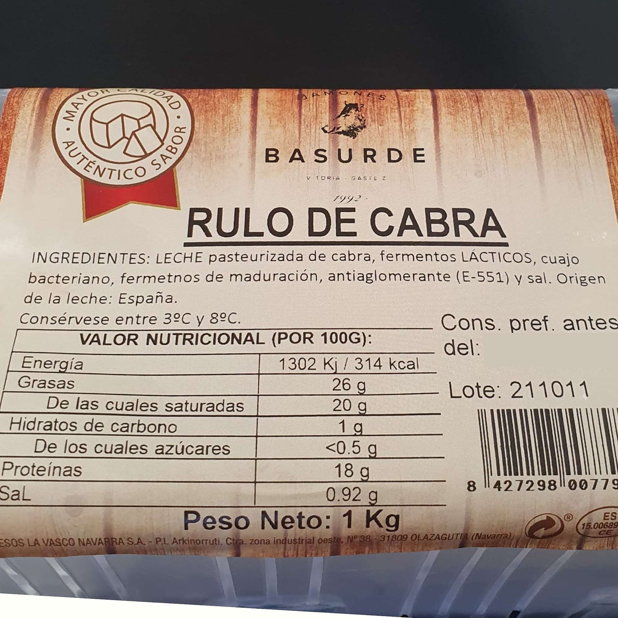 Queso Rulo de Cabra - Peso del Producto 1 Kilo por Unidad - Queso de Cabra Alto en Nutrientes - Producto con Bajo Contenido en Grasas - Ideal para Ensaladas (1 Rulo de Cabra)