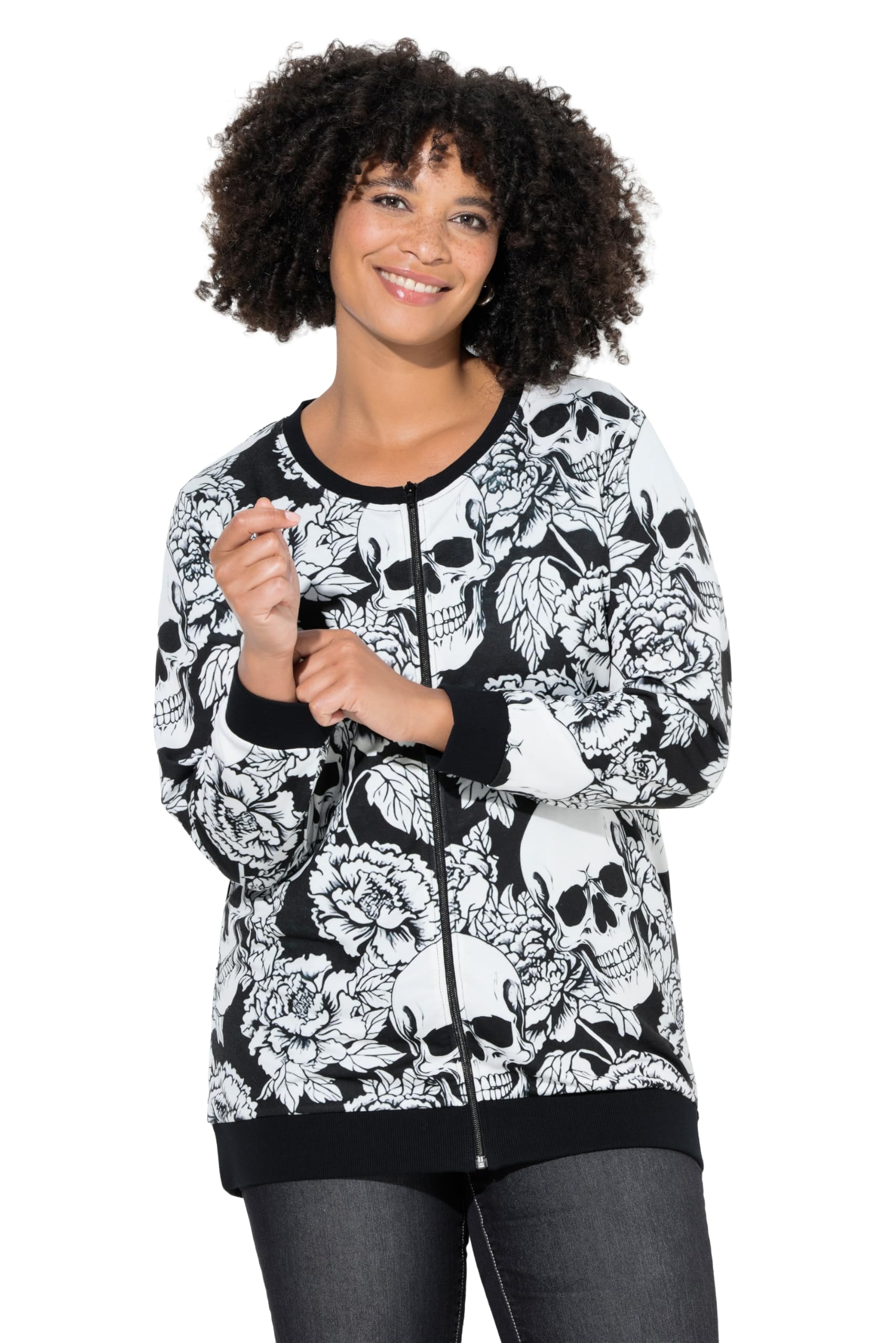 Angel of Style Damen große Größen Übergrößen Plus Size Sweatjacke, Totenkopf/Rosen 845851