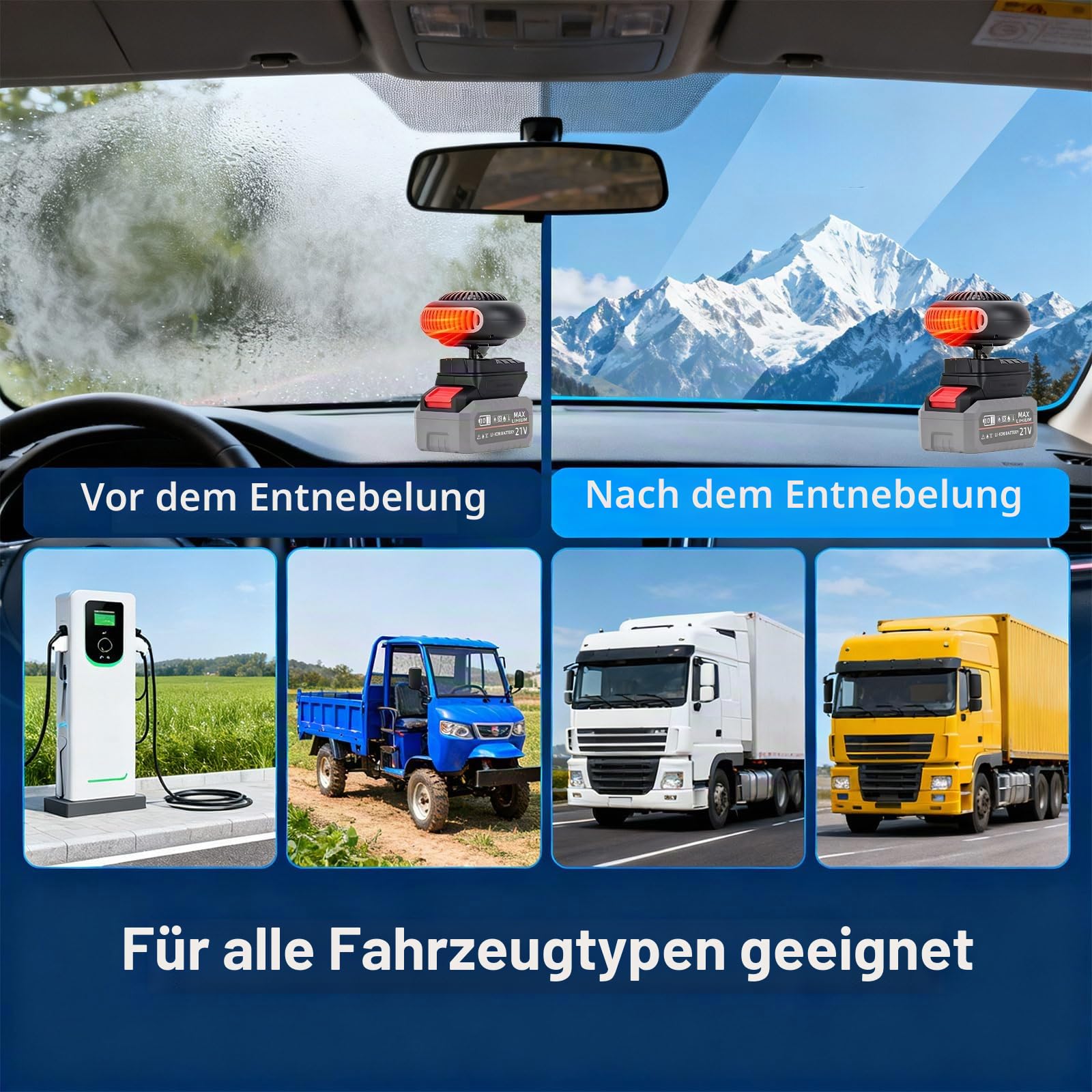 Eznaobo Auto Heizung mit Akku, 170W Heizlüfter Auto Heizun,Mini Akku Heizlüfter mit Kippschutz,2 Stufen (30-80°C),Tragbar Auto-Heizlüfter mit Kippschutz für Auto, Büro & Zuhause (2 Batterie)