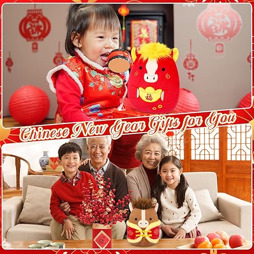 Miniatura 6 de Peluche de caballo de año nuevo chino, 8 pulgadas, lindo caballo de Año Nuevo 2026 con fortuna dorada, muñeca suave y congestionada para niños,