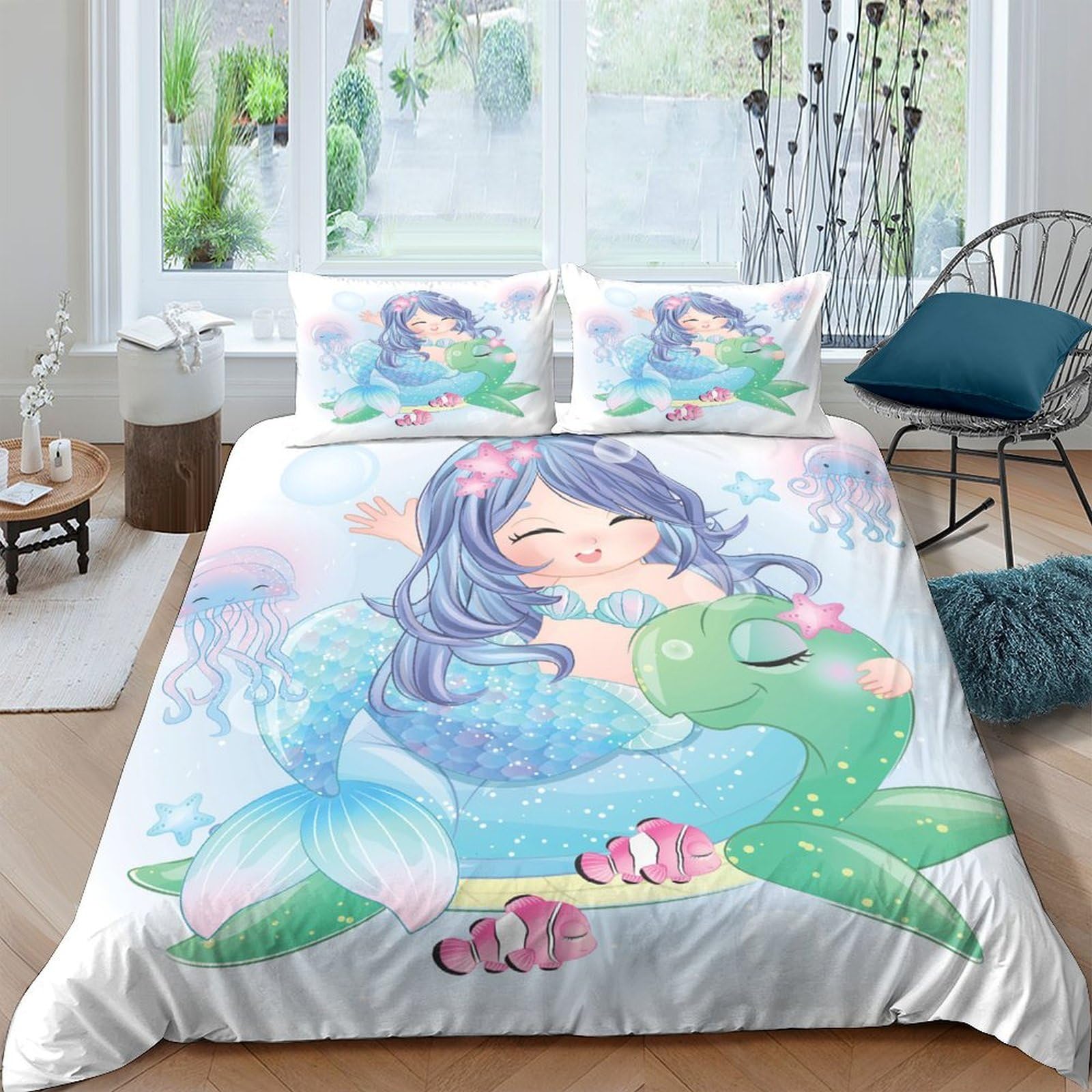 Ctjqhvkz Style-3 3D Printed Mermaid Hug Fitted Sheet Microfiber Soft Green Dragon Mattress Cover For Bedroom Guest Room Decor Single（135X200cm）