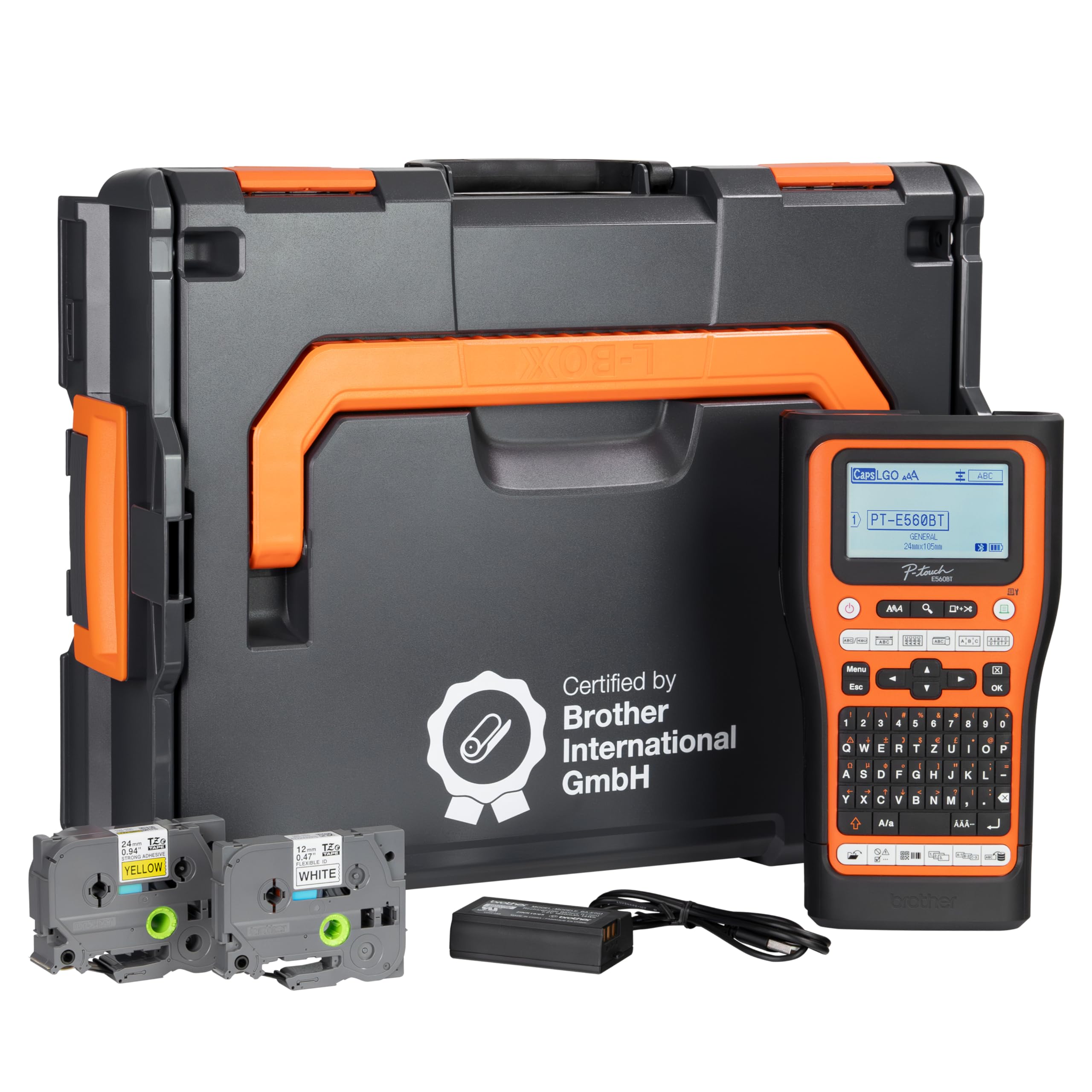 PT-E560BT e Brother L-BOXX 136 con inserto in gommapiuma, certificato da Brother International GmbH