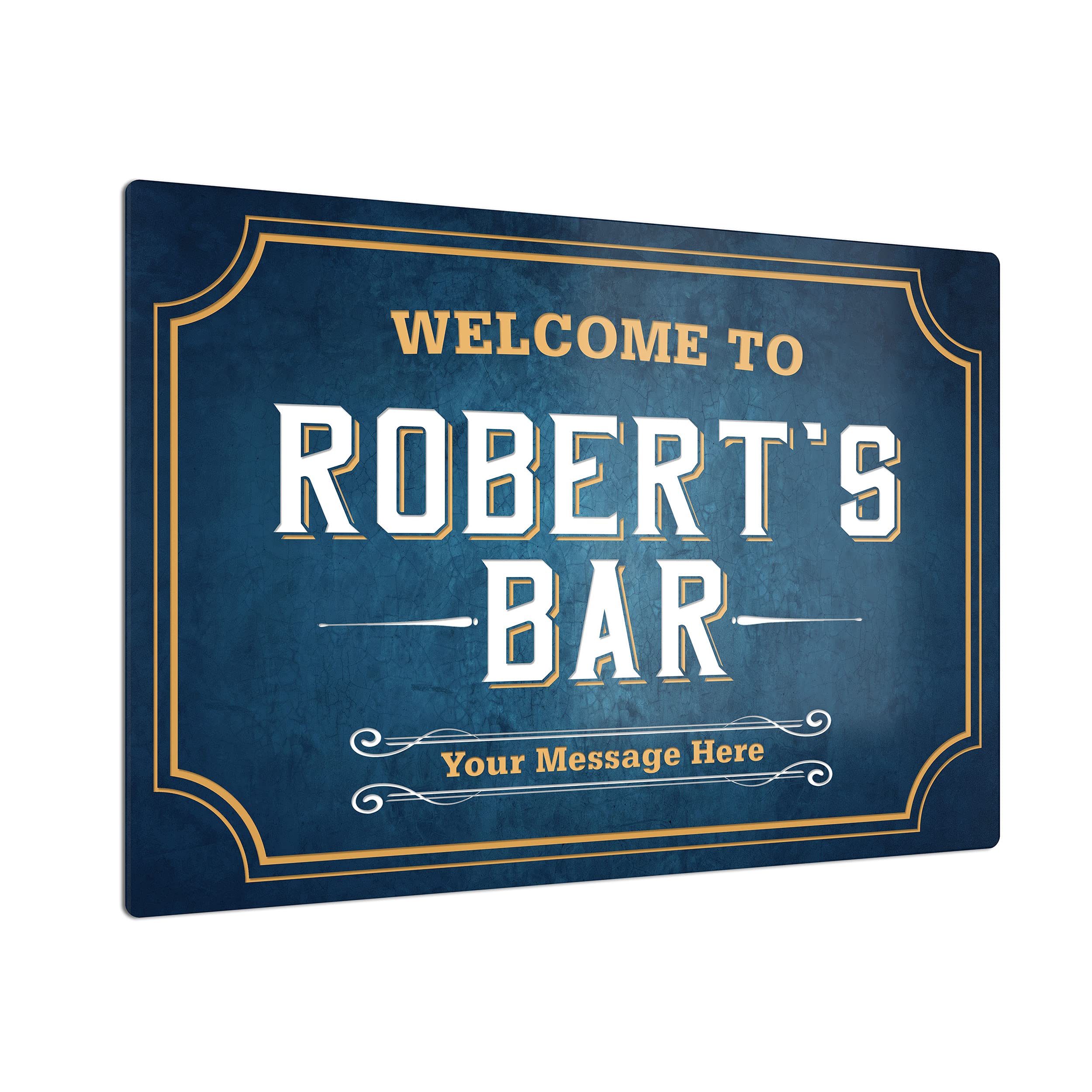 iCaseDesignerPersonalised Welcome Bar Sign with Vintage Blue Background. Gloss Metal Wall Art. Pub Man-Cave Gift