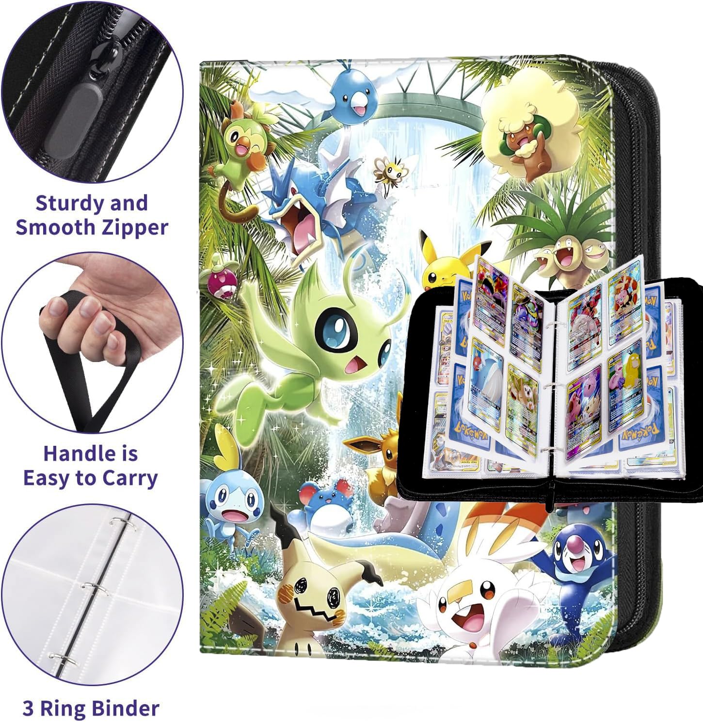 hl900 Album de collection pour cartes Pokémon - 50 pages - 900 pochettes - Portable - Étanche - En polyuréthane - Cadeau pour les enfants