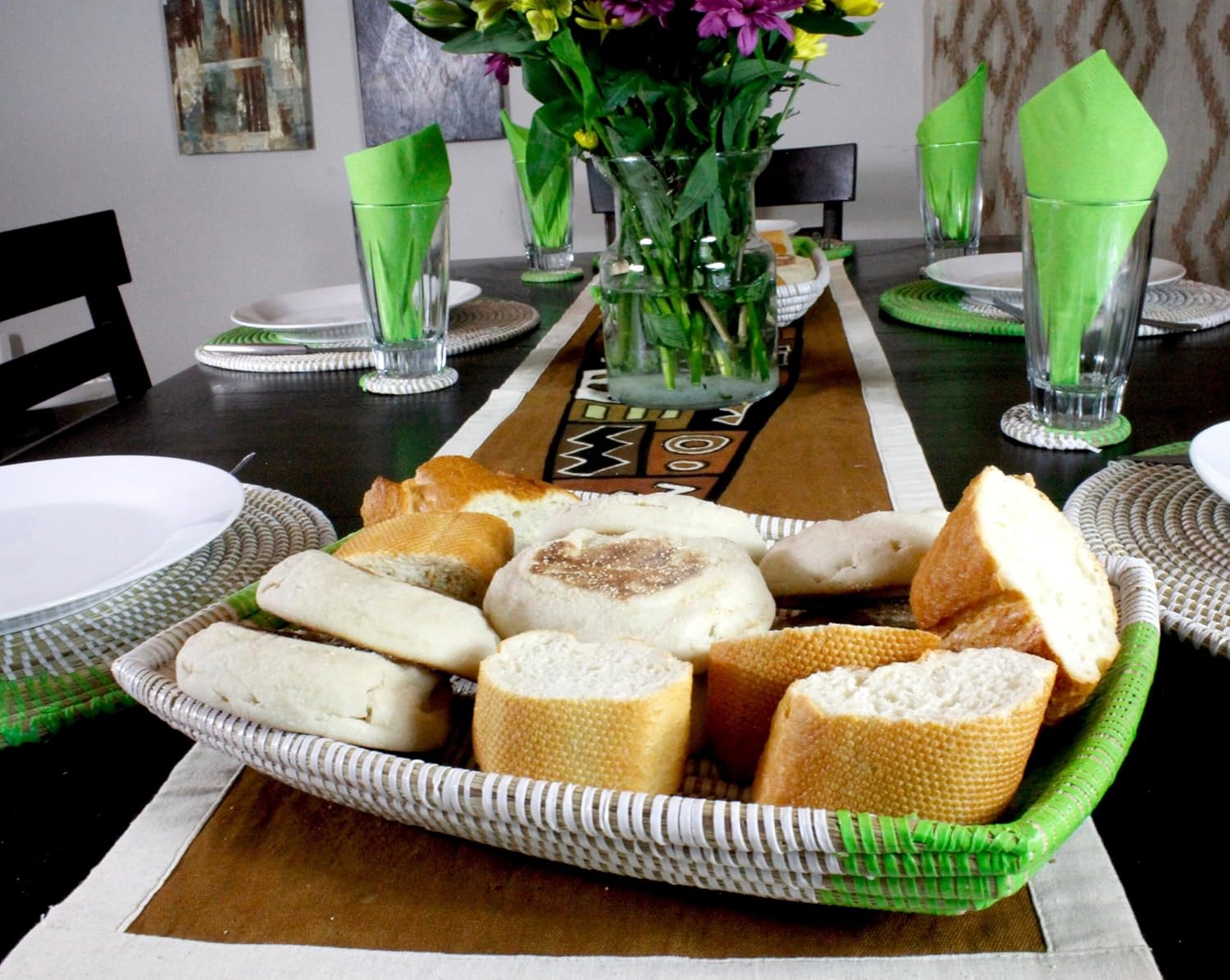 Handmade Senegalese Bread Basket: Woven Wicker Boho Bowl