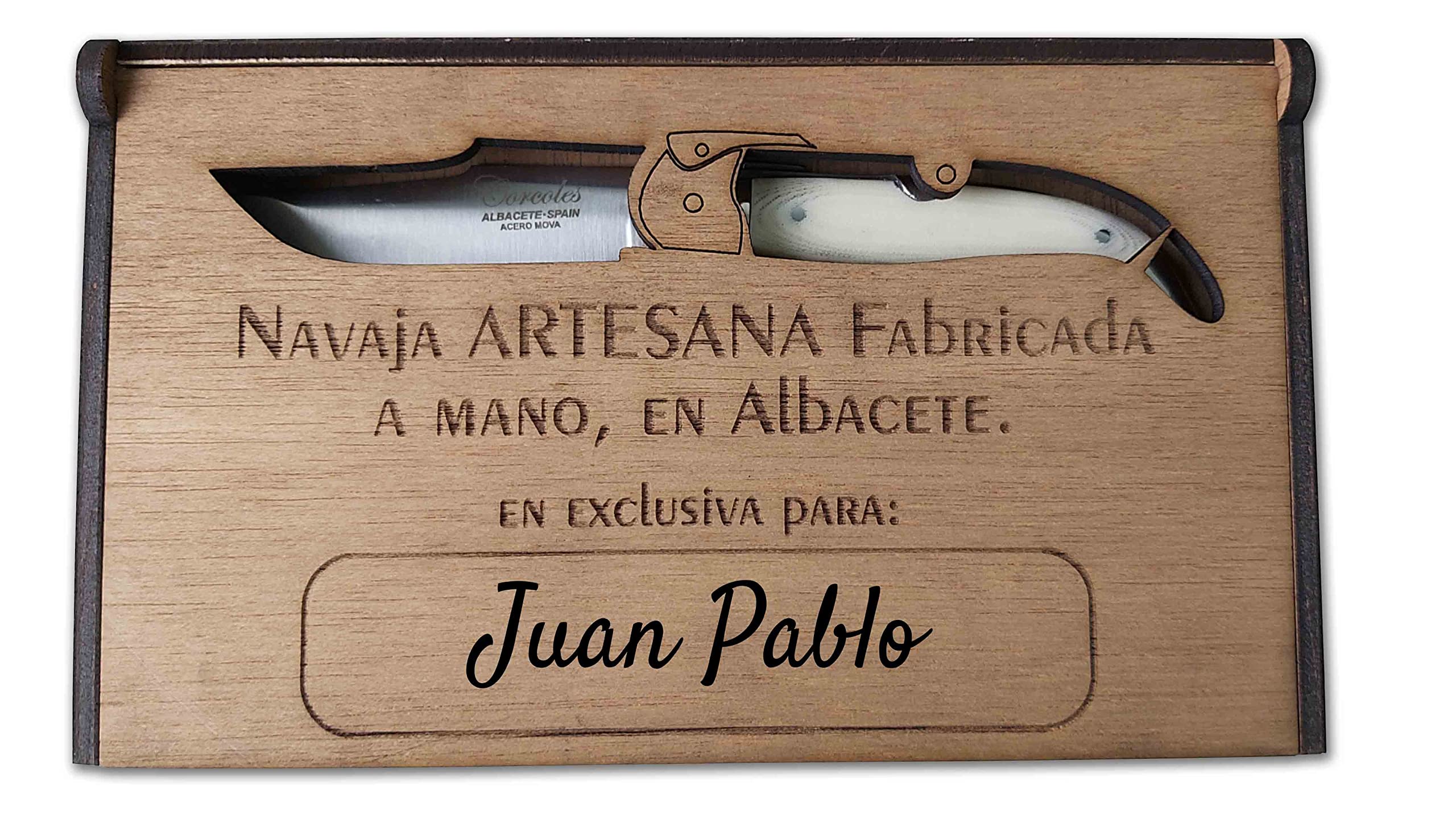 Genérico Roncero Navaja Teja Albacete MIKARTA 8,5 cm. Personalizada con tu Nombre. Beig