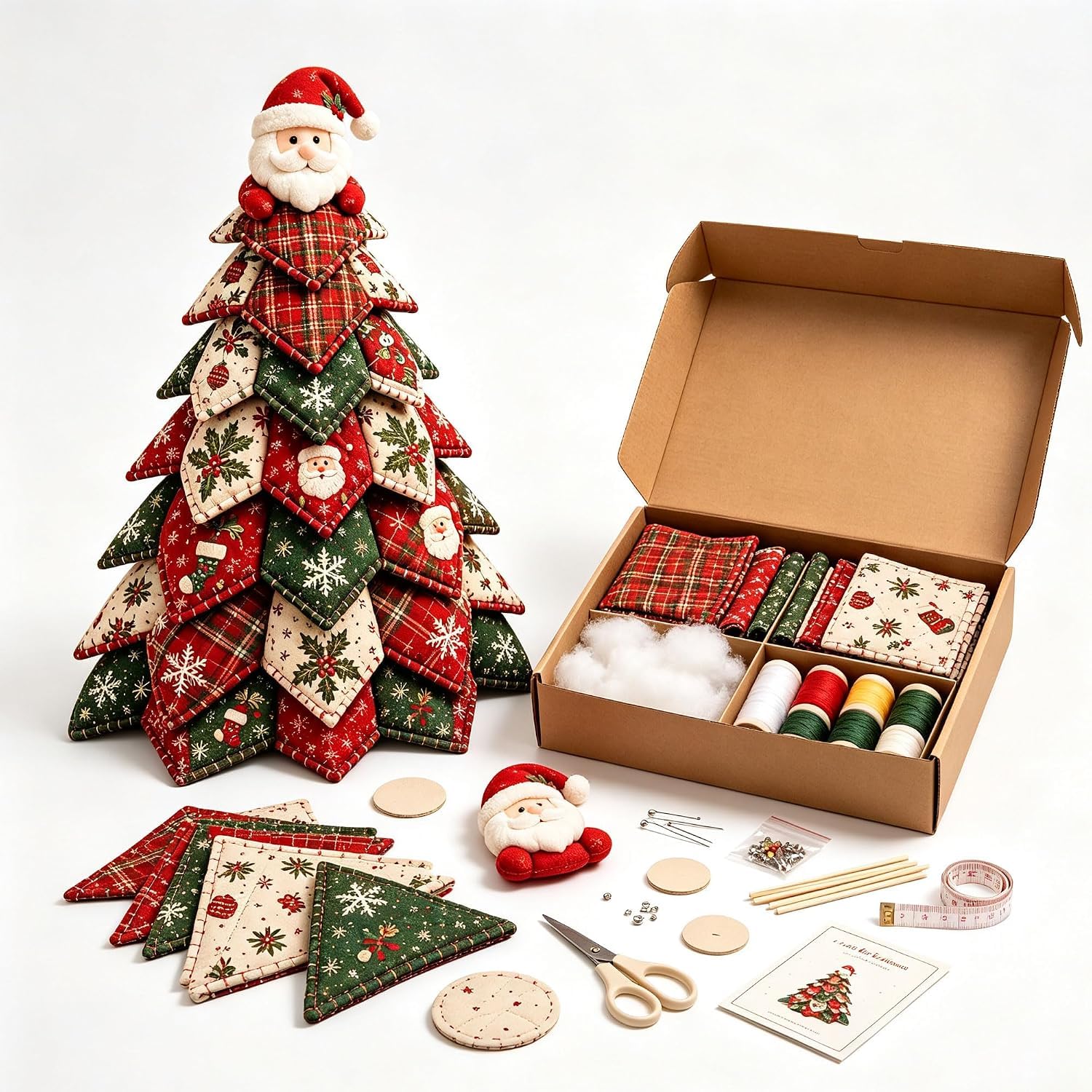 DIY Quilted Christmas Tree Kit, 3D Fabric Patchwork Craft Set for Beginners, Handmade Tabletop Holiday Decor, Ideal for Home Mantel Table Office Display，*D