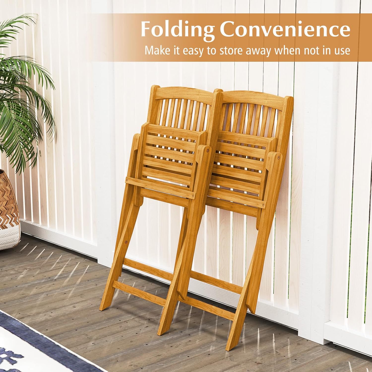 Tangkula 2 Pieces Folding Outdoor Dining Chairs, Acacia Wood Patio Chairs with Soft Cushions, Slatted Backrests and Seats, Outdoor Chairs for Porch, Balcony, Deck and Yard (One-Size,Red,2)
