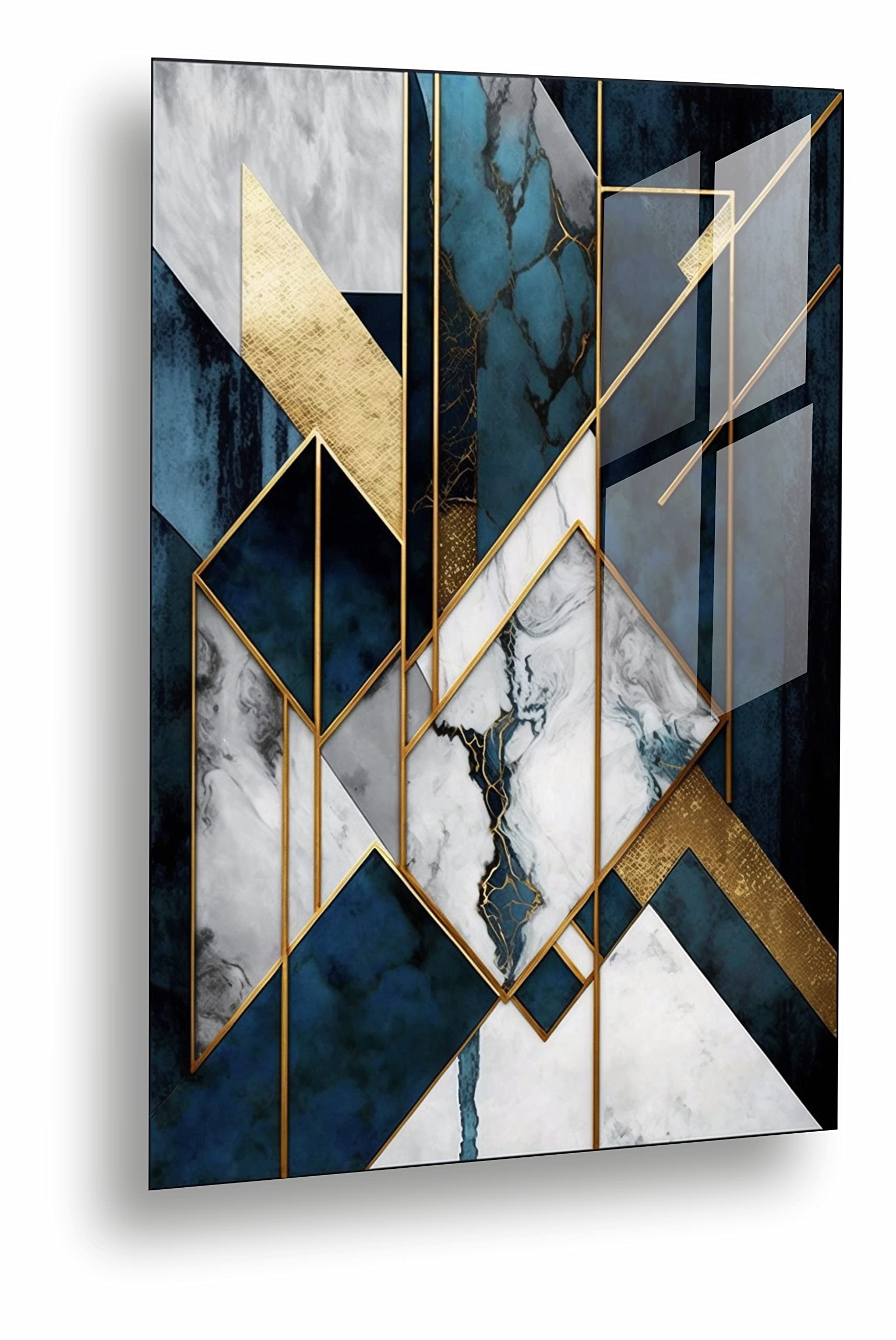 Manschin-Laserdesign Premium Wandbild aus Acrylglas oder Aluminiumverbund - KEIN LEINWANDBILD - modern Abstrakt Weiß Gold Wandbilder Wanddekoration Design (Schieferblau, Acrylglas 90x60cm)