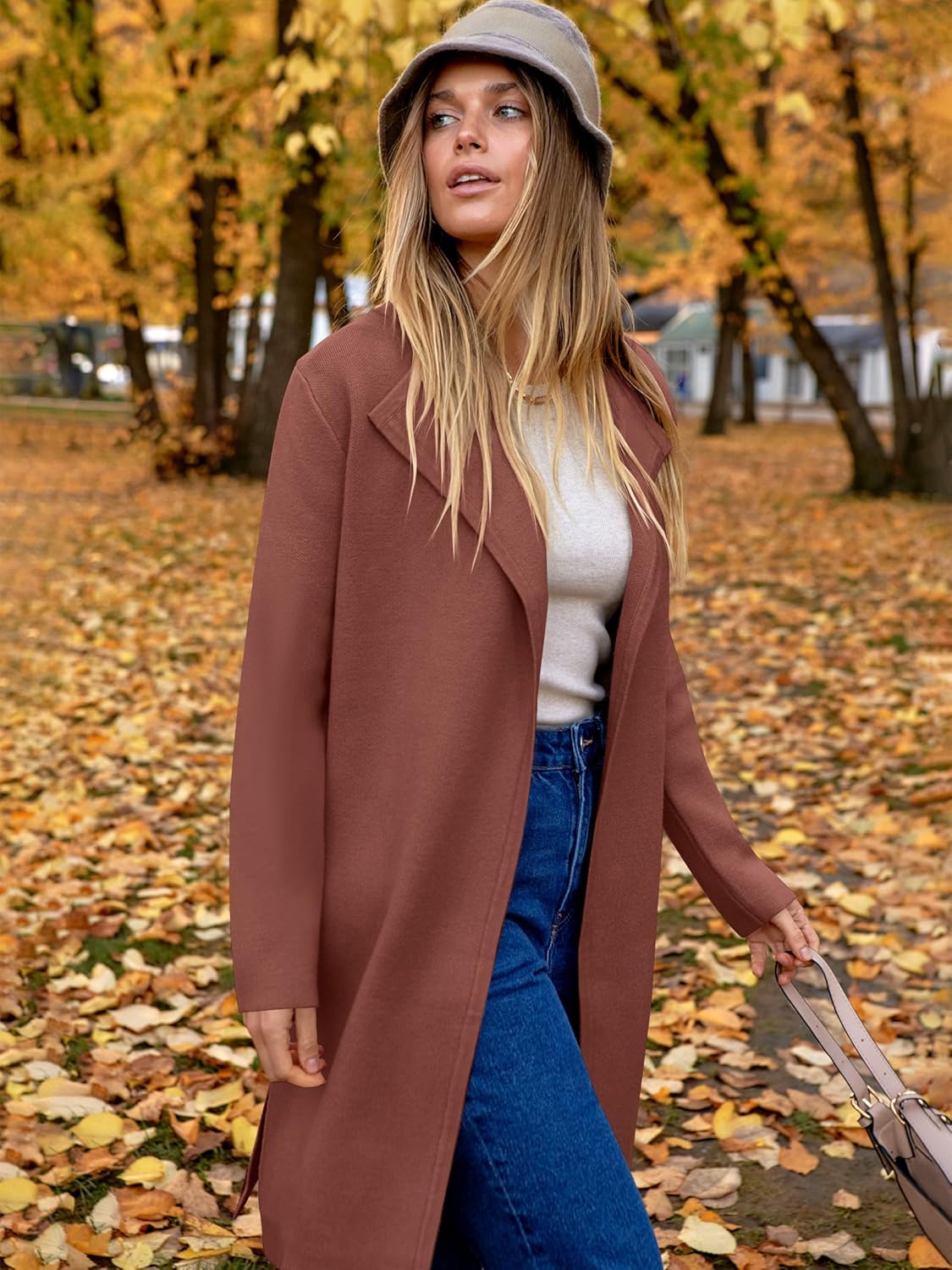 ANRABESS Women's Long Cardigans Sweater 2025 Fall Dressy Casual Lapel Knit Warm Trench Coatigan Oversized Blazer Jacket Coat - Image 6