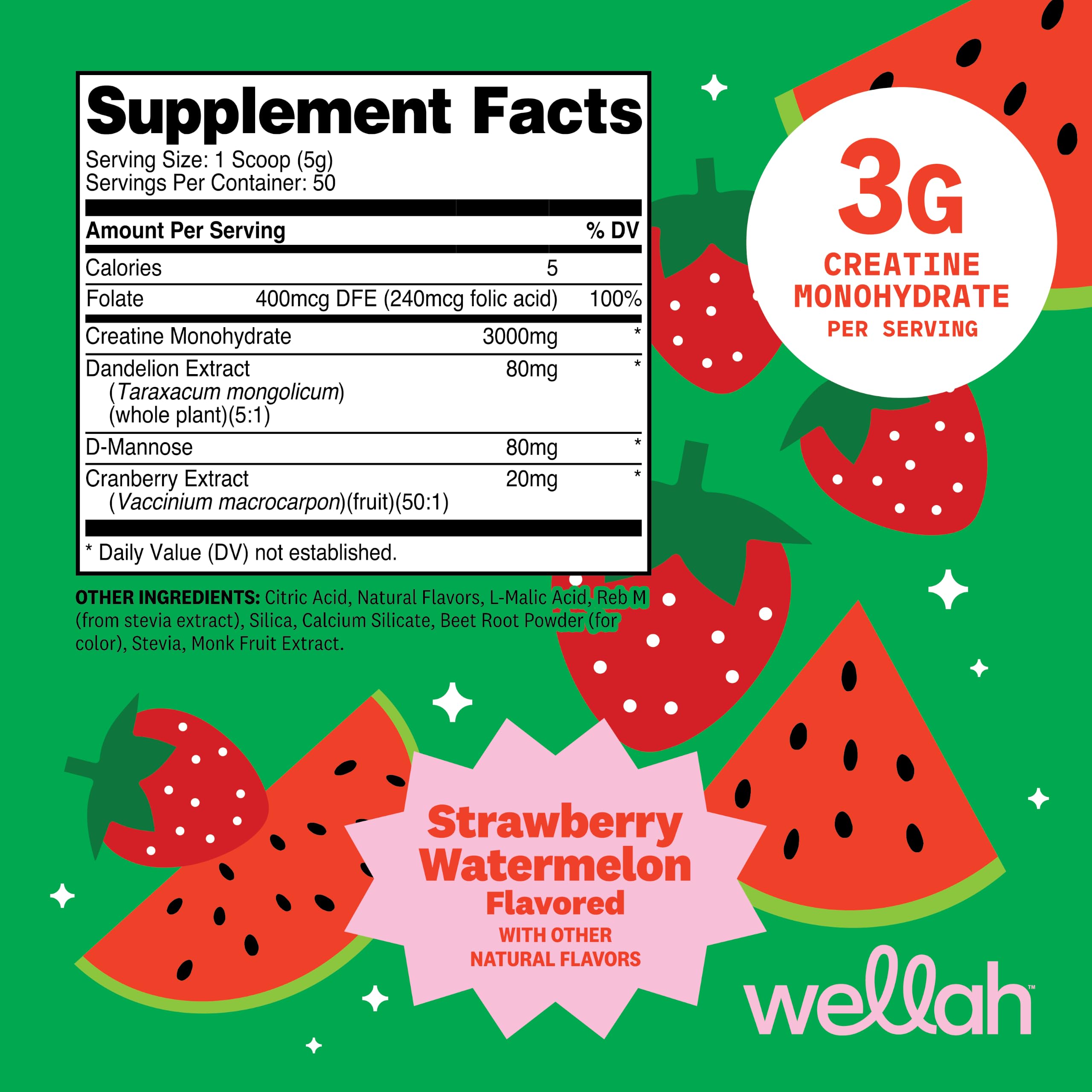 Wellah Creatine for Women (Strawberry Watermelon) 50 Servings, 3g Per Serv — Amazon image 2