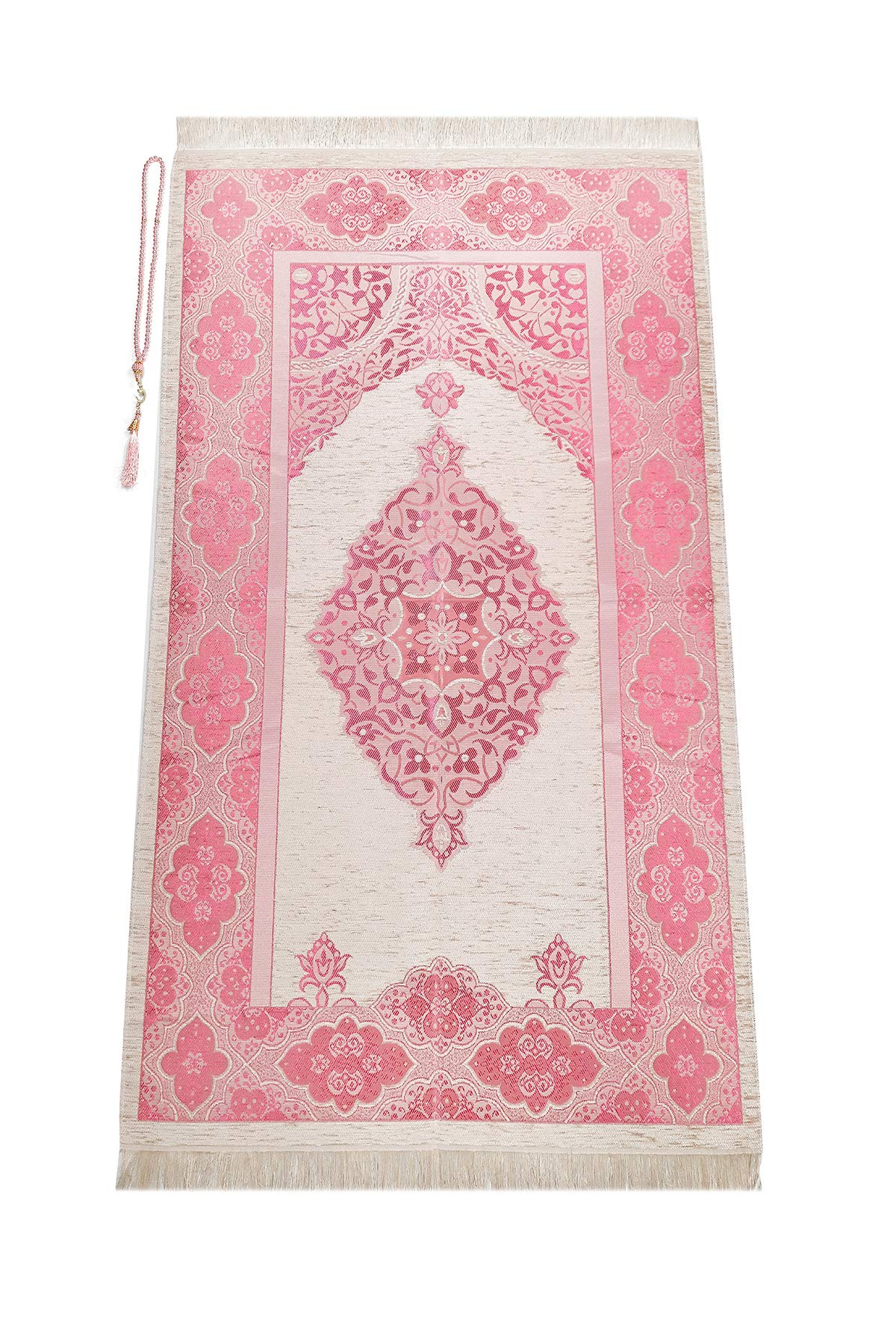 Muslim Prayer Rug with Prayer Beads | Janamaz | Sajadah | Soft Islamic Prayer Rug | Islamic Gifts | Prayer Carpet Mat, Chenille Fabric, Fuchsia