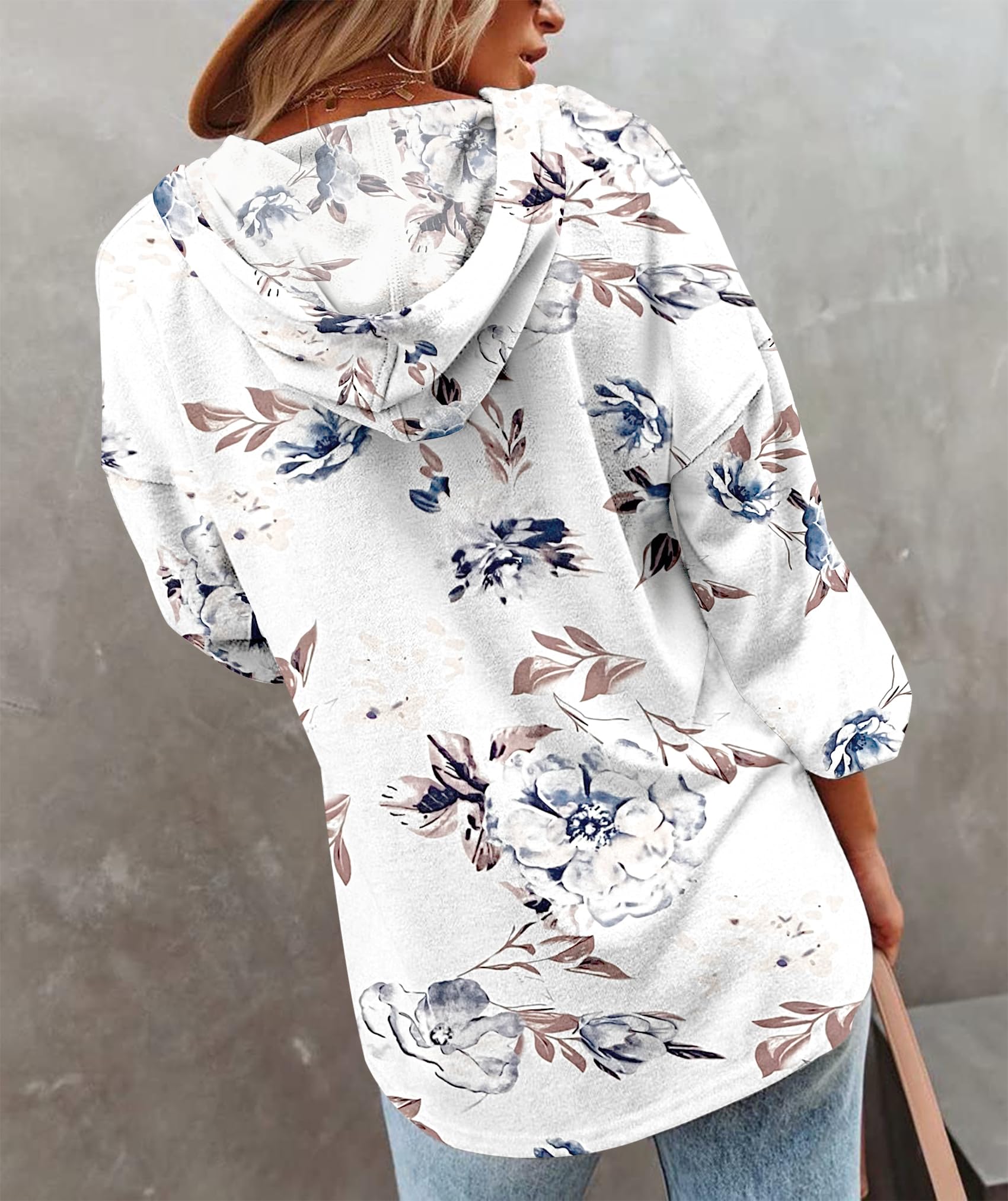 PLOKNRD Felpa Oversize da Donna a Maniche Lunghe Pullover con Cappuccio Abbottonato con Coulisse