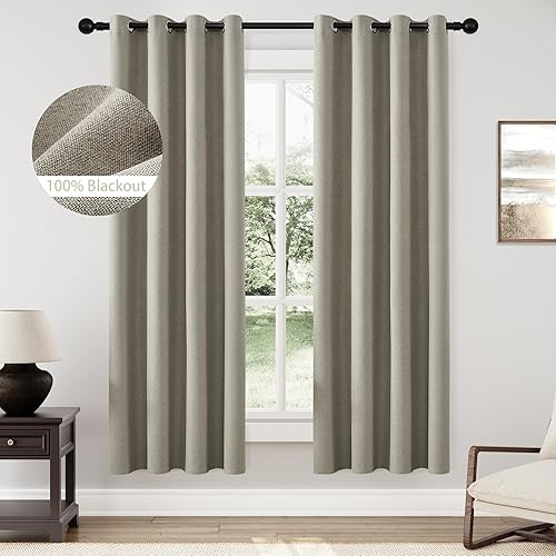 Miniatura 90 de ChrisDowa Cortinas 100% opacas de abedul liso de 96 pulgadas de largo, 2 paneles para dormitorio, sala de estar, oscurecimiento de la habitación de