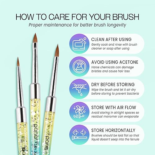 Miniatura 5 de PANA Kolinsky - Pinceles de uñas acrílicas 3D con mango de purpurina líquida, para manicura y pedicura profesional (color arcoíris, tamaño #4)