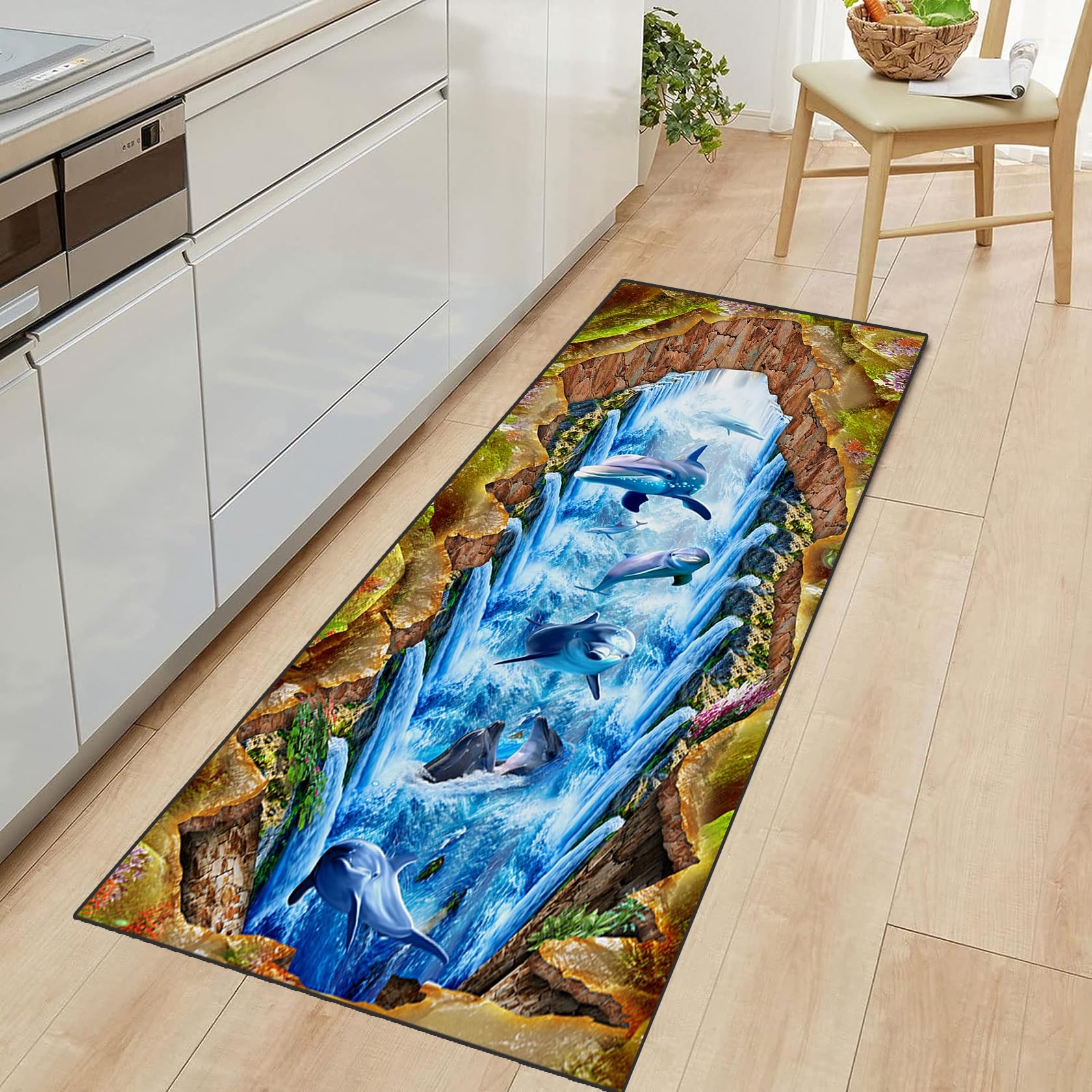 Küchenteppich Set 2-tlg Weiße Orchidee - Rutschfeste Küchenmatten 44x75cm + 44x150cm