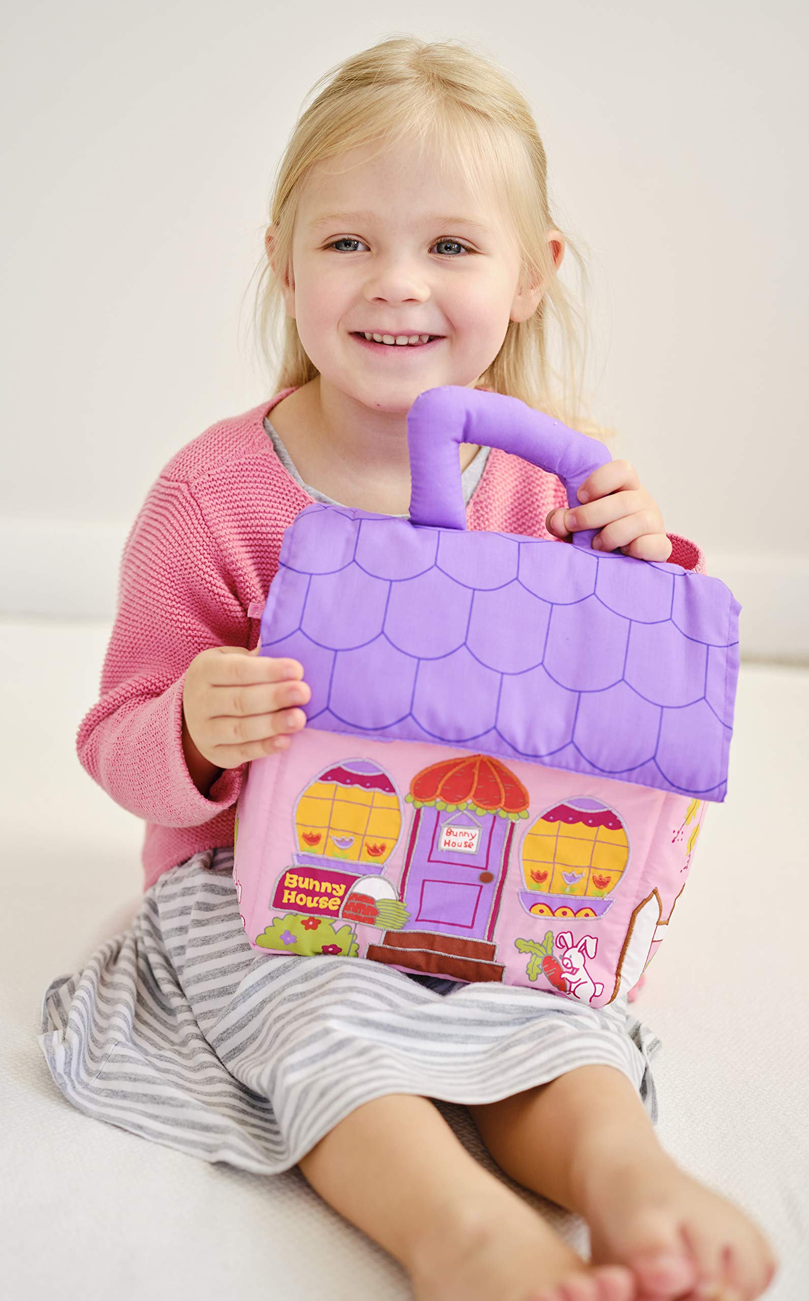 Pockets of Learning Fabric Bunny House Soft Play Set for Toddlers and Children, Cloth Activity, Pretend Play Toy