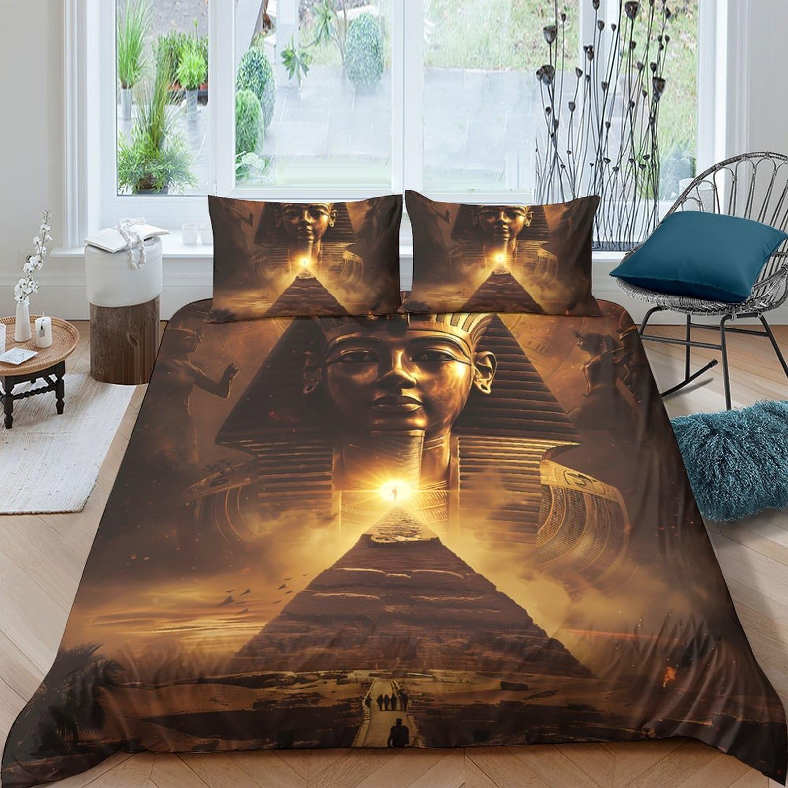 Ctjqhvkz Style-7 3D Printed Egyptian Pyramid Fitted Sheet Microfiber Soft Breathable Sphinx Mattress Cover For Bedroom Decor Protection Single（135X200cm）