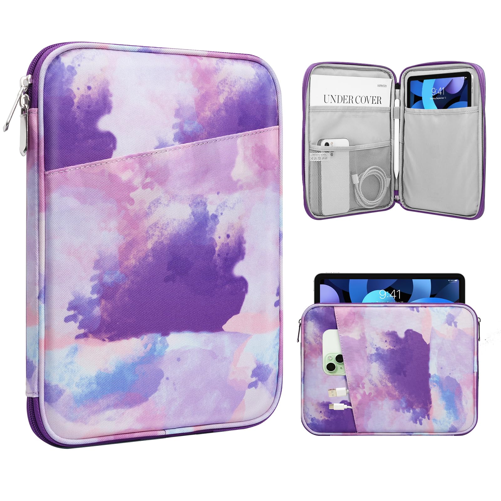TiMOVO 9-11" Tablet Sleeve Bag with Pocket, Watercolor Purple