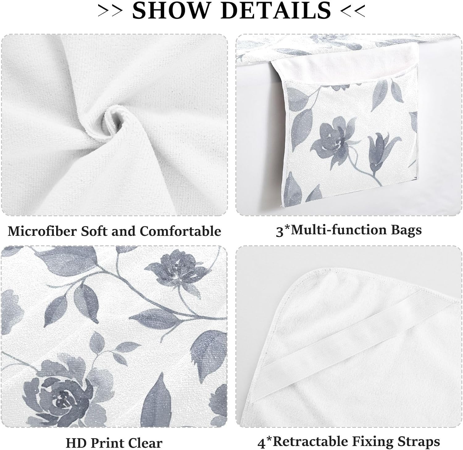 Watercolor Rose Lounge Chair Towel Cover with Side Pockets – 85x30in Foldable Chaise Cover for Beach, Pool, Patio, Spa