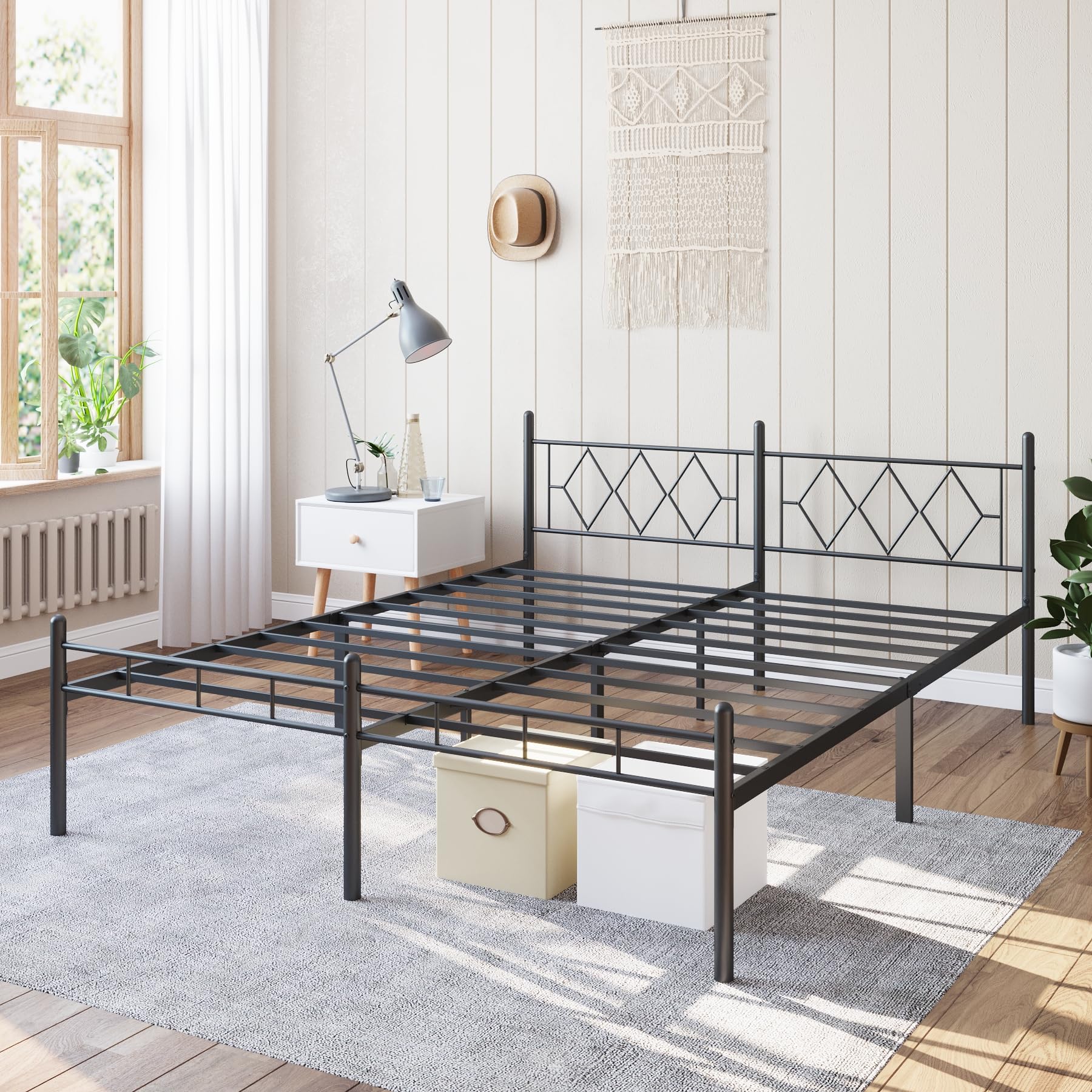 Kinshionroyal 14 Inch California King Size Bed Frame No Box Spring Needed,Metal Platform with Headboard and Footboard,Heavy Duty Slats Support Easy