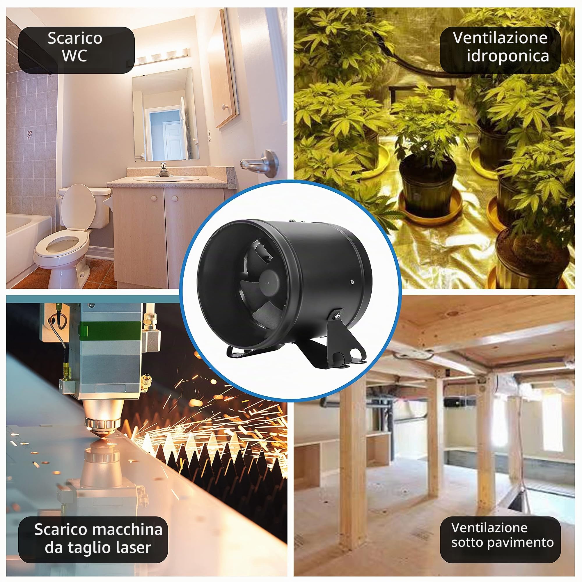 Ventola Aspirazione 150mm regolabile, Ventilatore del Condotto, Massimo Estrazione 594m³/h Ventola di Aspirazione, Estrattore aria in linea con controllore di velocità variabile
