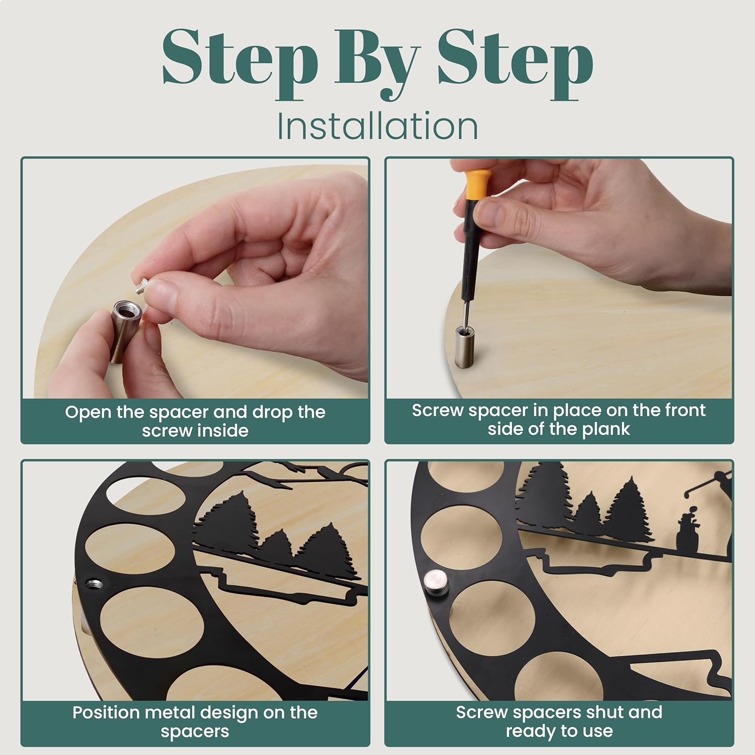 Circular Golf Ball Display Case for 18 Balls – Wall Mount Golf Ball Holder Display with Metal & Wood Design, Customized Wooden Backing, Easy Drill-Free Mounting – Gift for Golf Enthusiasts