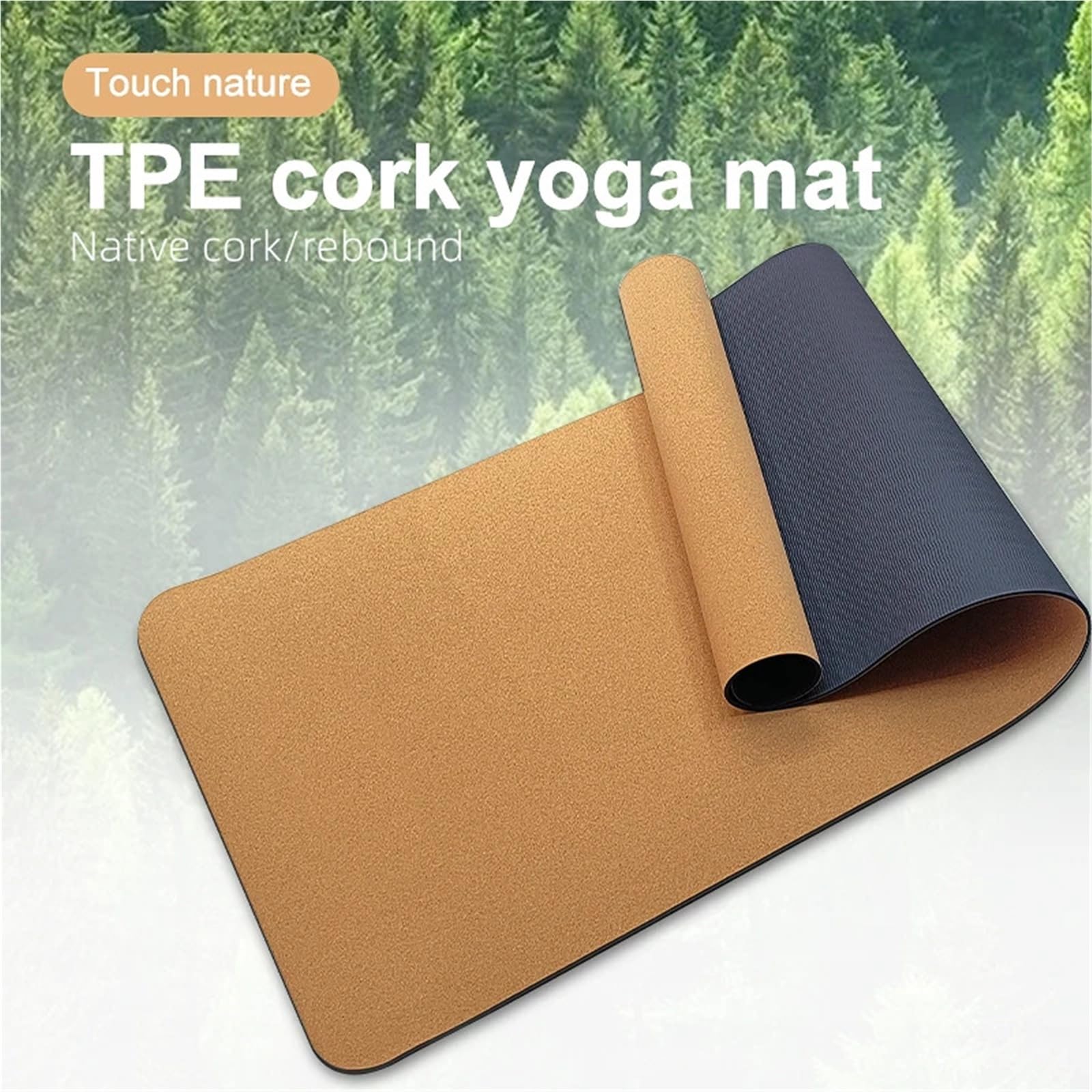 Tappetino da yoga in sughero naturale, per uomo e donna, leggero, portatile, con cinghia inclusa, non scivola e assorbe il sudore