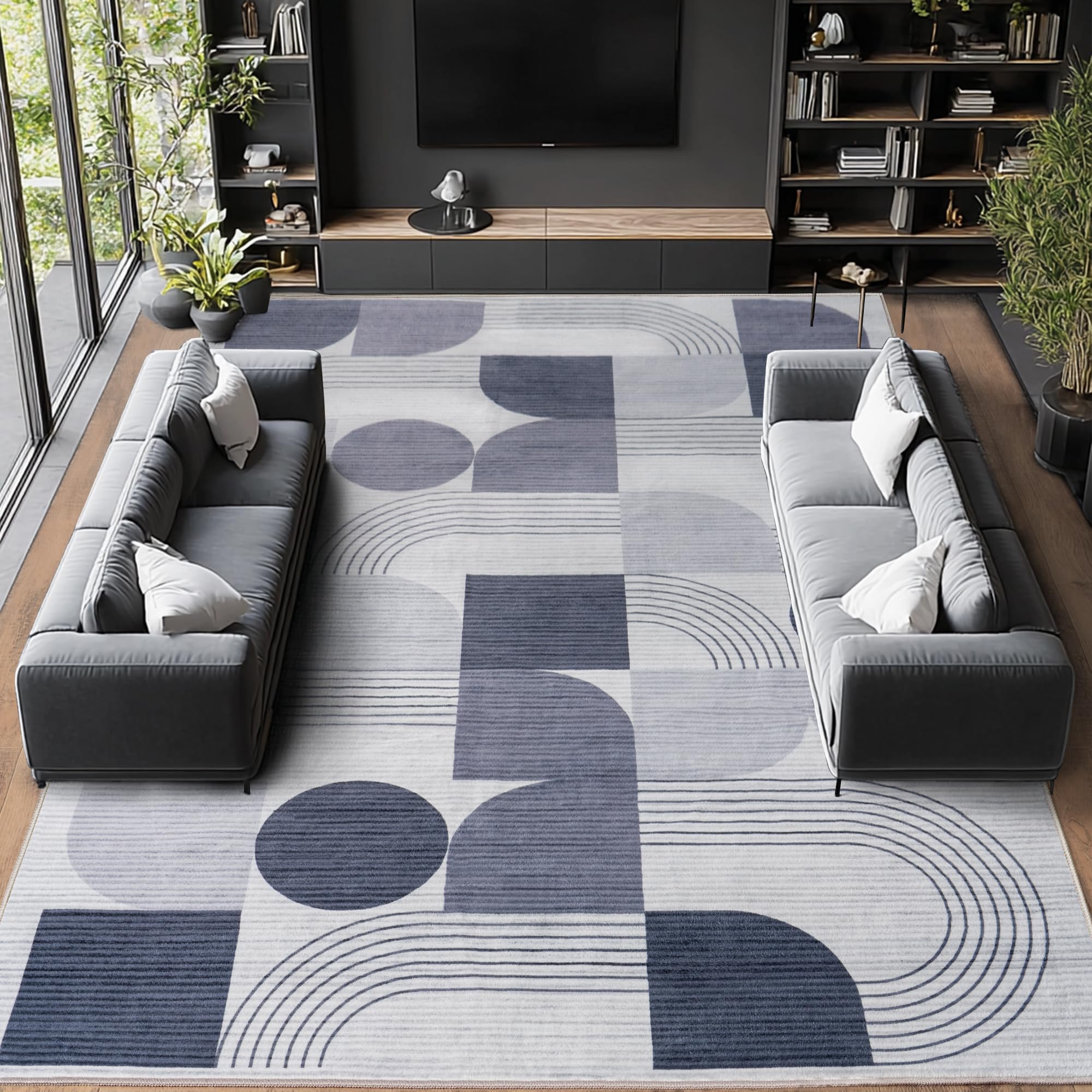Abstraktem Waschbarer Teppich Wohnzimmer, 200x230 cm Anthrazit | Groß Muster Kurzflor Teppich, Wohnzimmerteppich Bettvorleger Moderne Carpet für Schlafzimmer Büro Esszimmer Küche Läufer