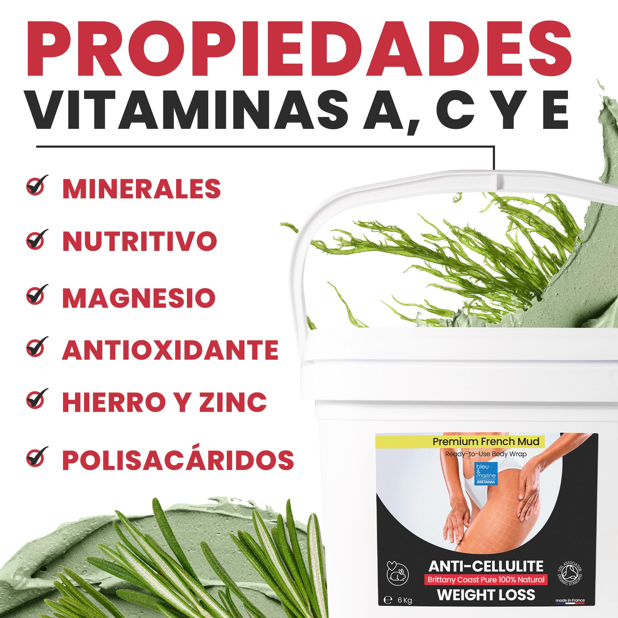 Barro de Algas Anticelulitico: Combate Celulitis y Flacidez Corporal. Efecto Reafirmante y Resultados Visibles. Fango Profesional SPA Tratamiento de Choque - Ready To Use - 6000 g 6 kg