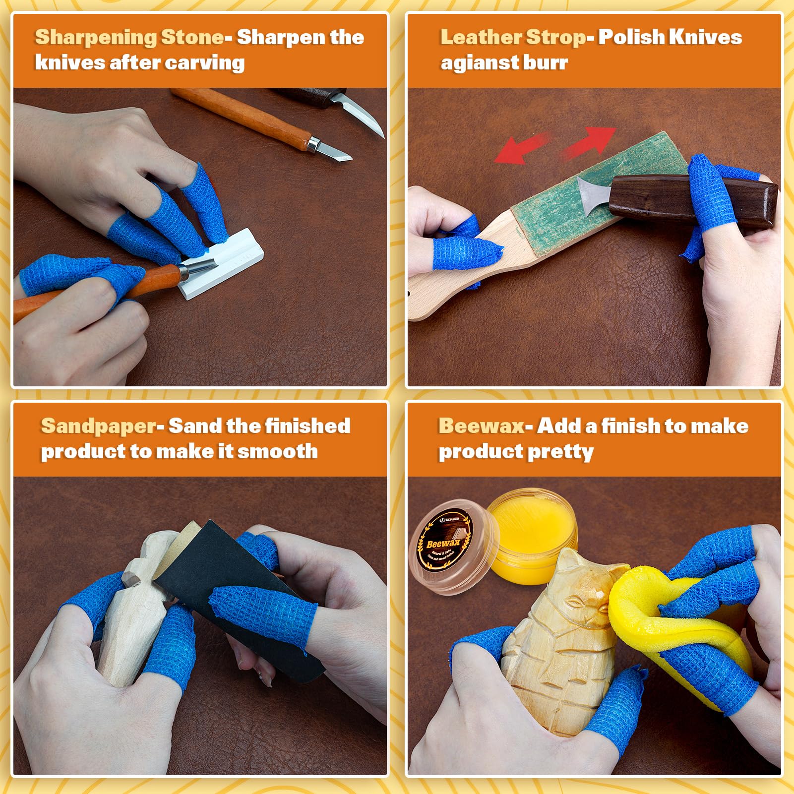 Wood Carving Kit, 32Pcs Wood Carving Tools with PU Storage Bag, Wood Whittling Knife Kit with 4pcs Templates & 11pcs Wood Carving Knives for Wood DIY Beginners