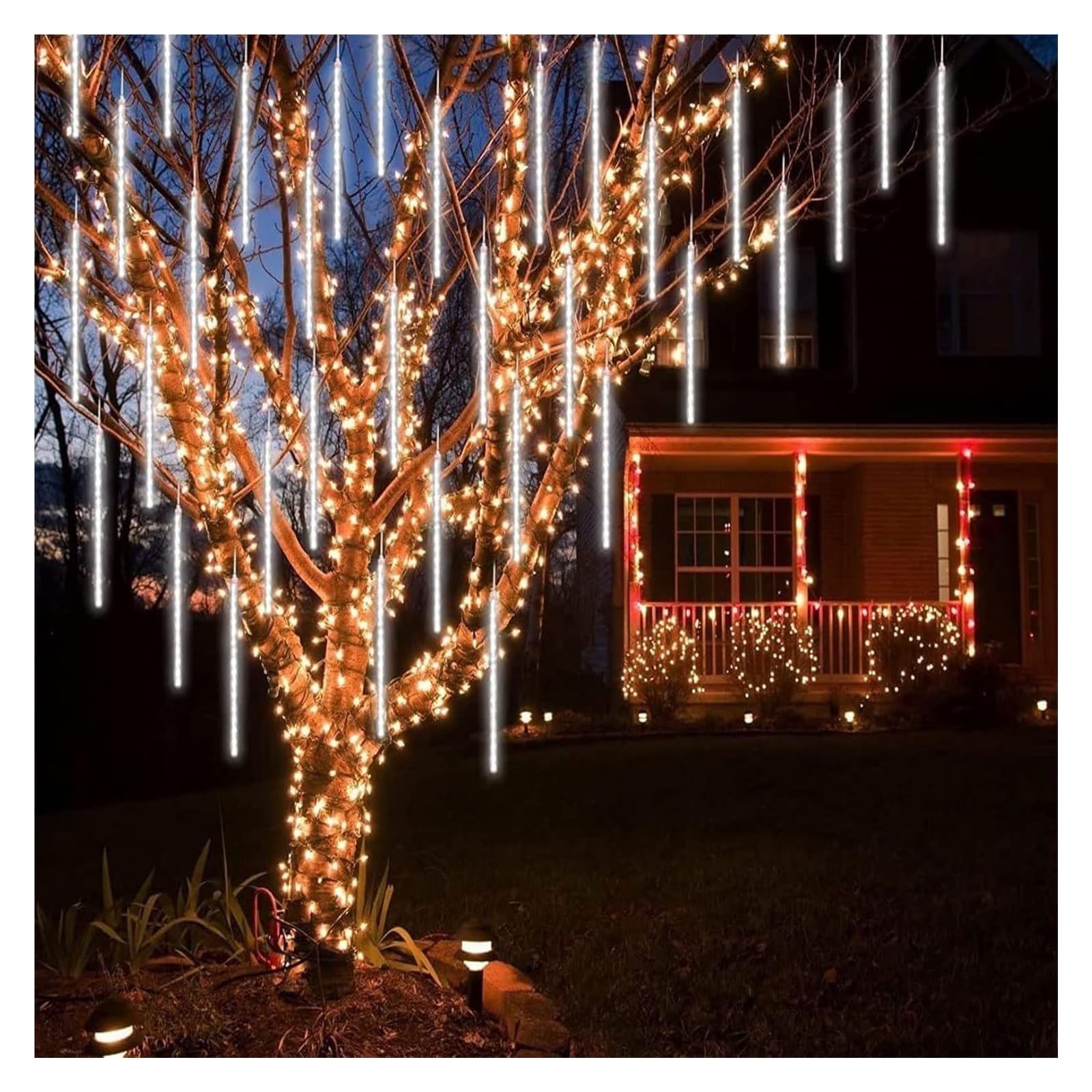 Luces de cadena Meteor Shower Lights， 50 cm, 10 tubos, 480 LED, luces decorativas de lluvia de carámbanos, carámbanos, gotas de lluvia for fiestas, bodas, jardines, Navidad(White,50cm 10 Tubes 480 LED