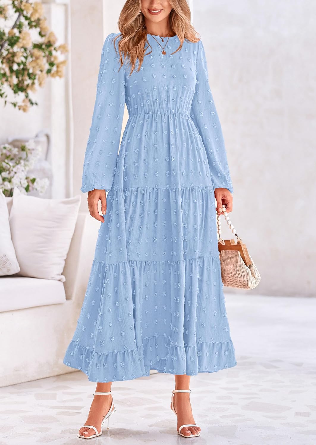 PRETTYGARDEN Women's Fall Spring Elegant Long Sleeve Maxi Dress Swiss Dot A Line Flowy Casual Holiday Party Going Out Dresses - Image 4