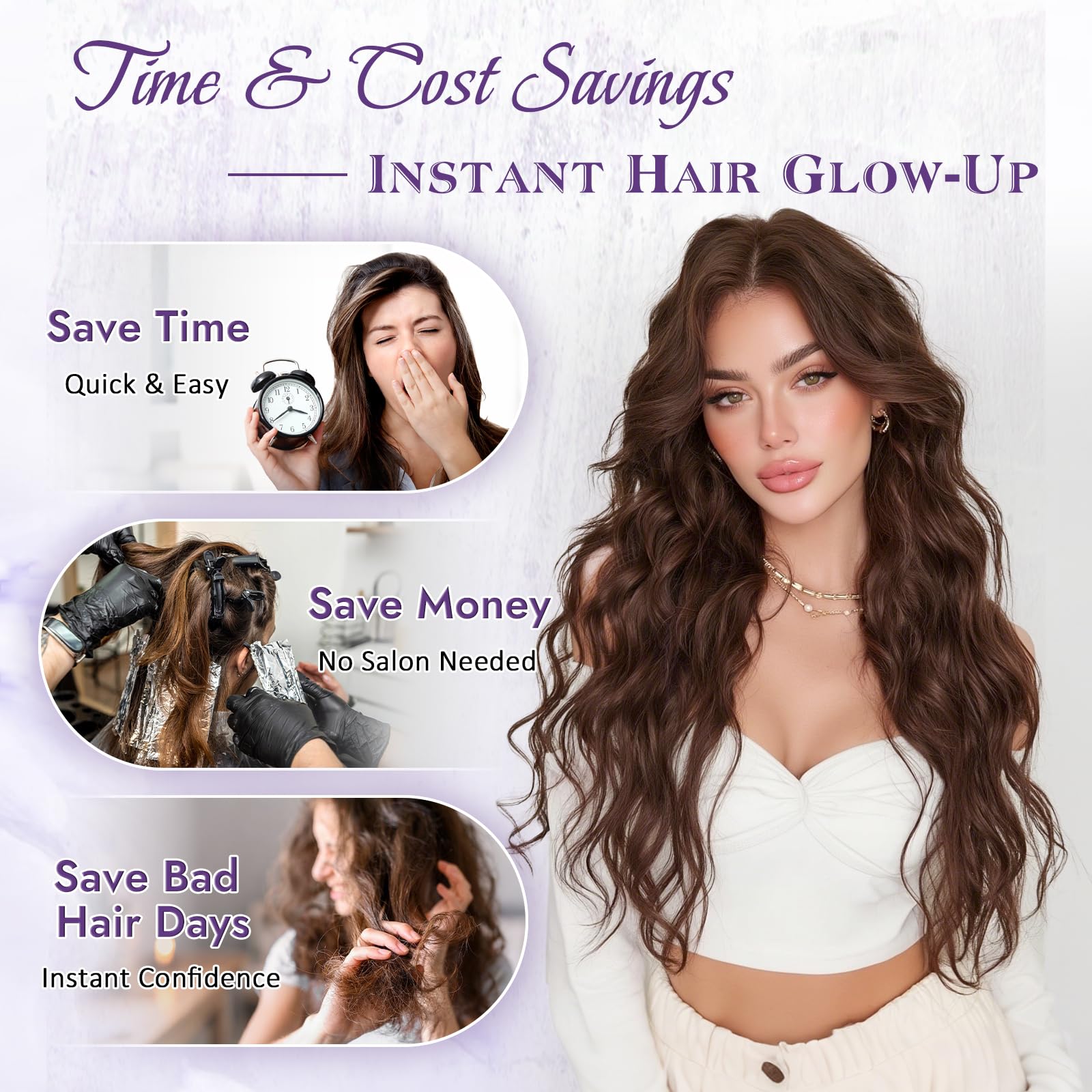 RUWISS Extension Capelli Clip, 4PCs Extension Capelli Ricci Ondulati 45 cm Lunga Sintetici Clip Extension Posticci Hair Extension per Donna (Nero Naturale)