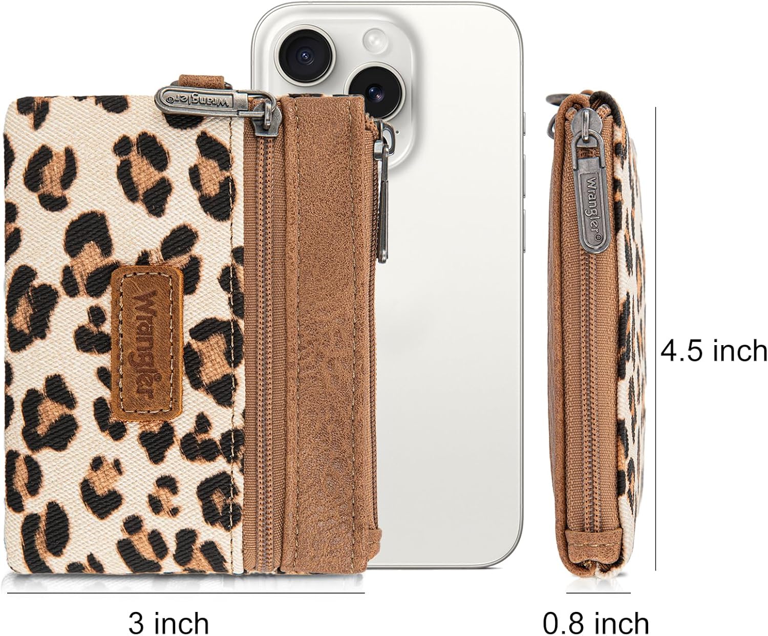 Montana West Wrangler Small Wallet for Women Leopard Print Wristlet Wallets Mini Change Pouch Tan - Image 5