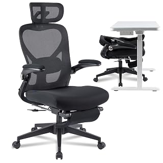 FLEXISPOT Foldex Ergonomic Office Chair, Folding Chair for Small Spaces with Lumbar Support, Flip-up Armrests, 3D Headrest, Desk Chairs with Footrest for Work,Video Game (Foam Black) - Amazon product rated Grade A